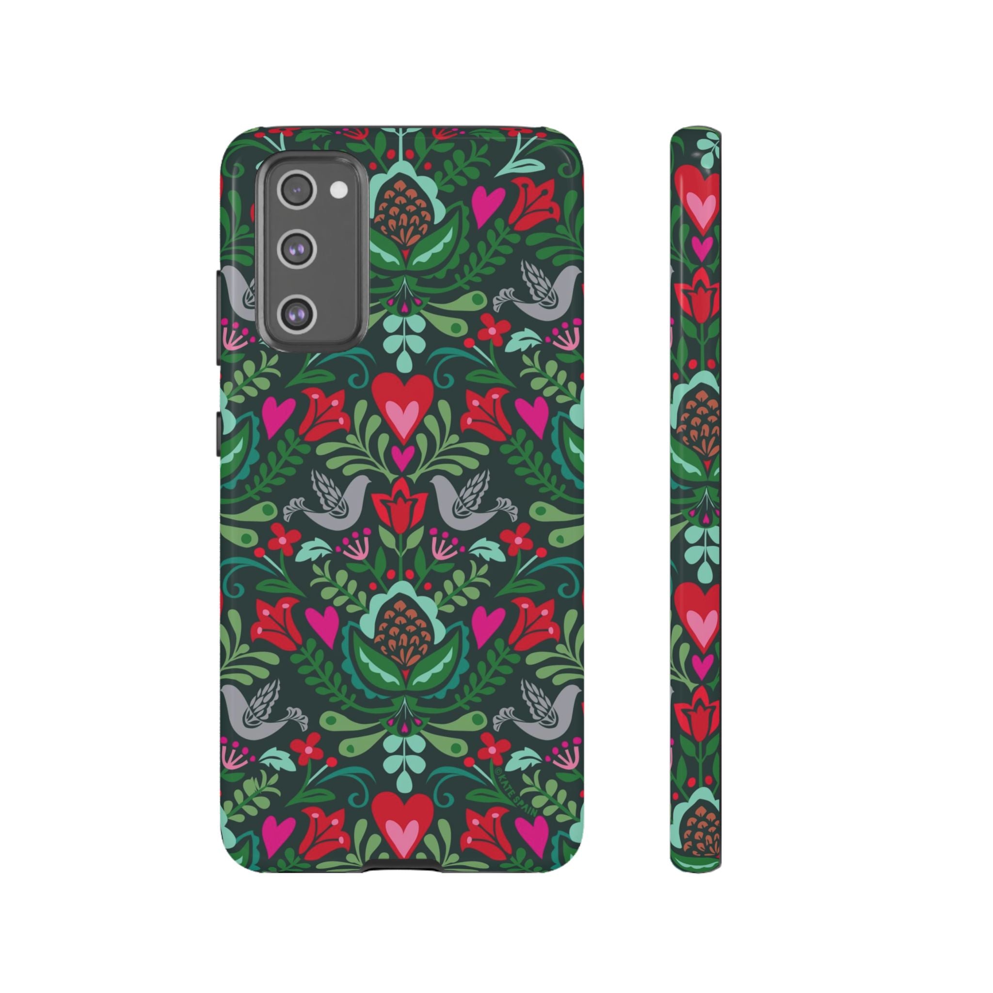 Rosemaling Samsung Galaxy S20 FE Case – Glossy | forest green, red, pink rosemaling floral print