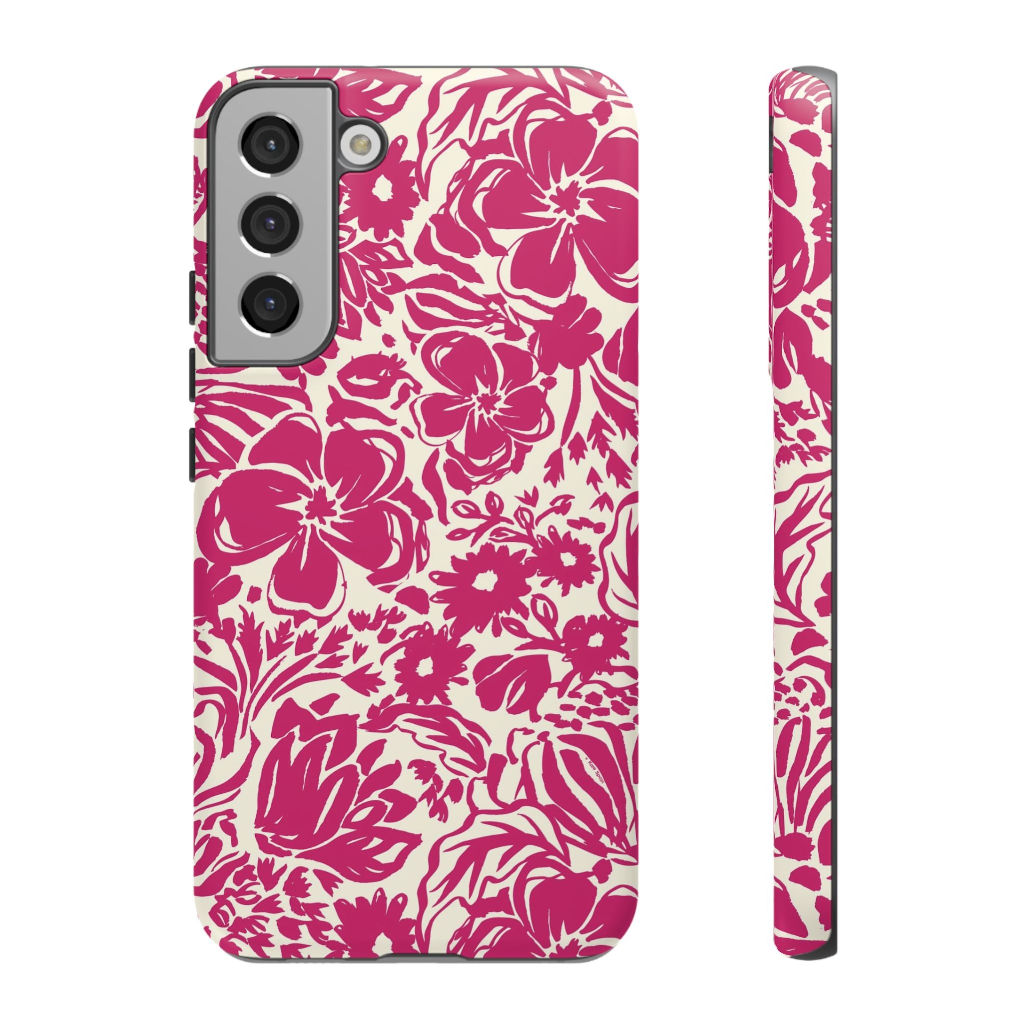 Rhapsody Bright Pink Samsung Galaxy S22 Plus Matte case — bold magenta floral print on cream by Kate Spain