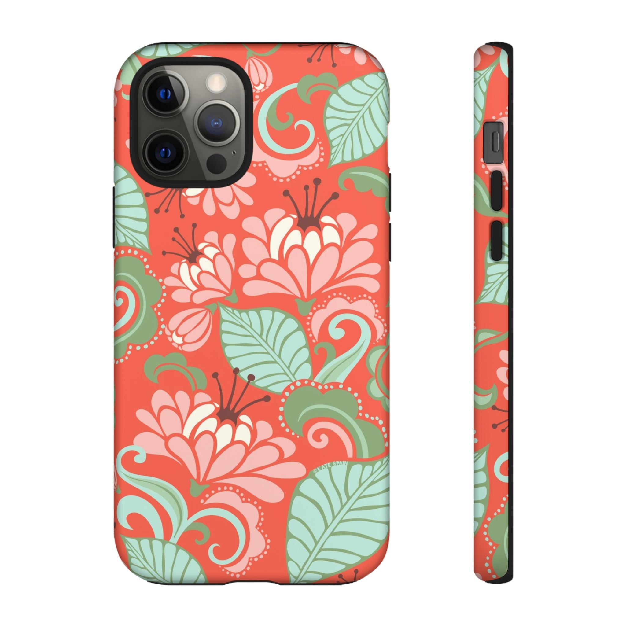 Sarabande Tough iPhone 12 Pro Case – Matte | coral, pink, cream, green botanical floral print