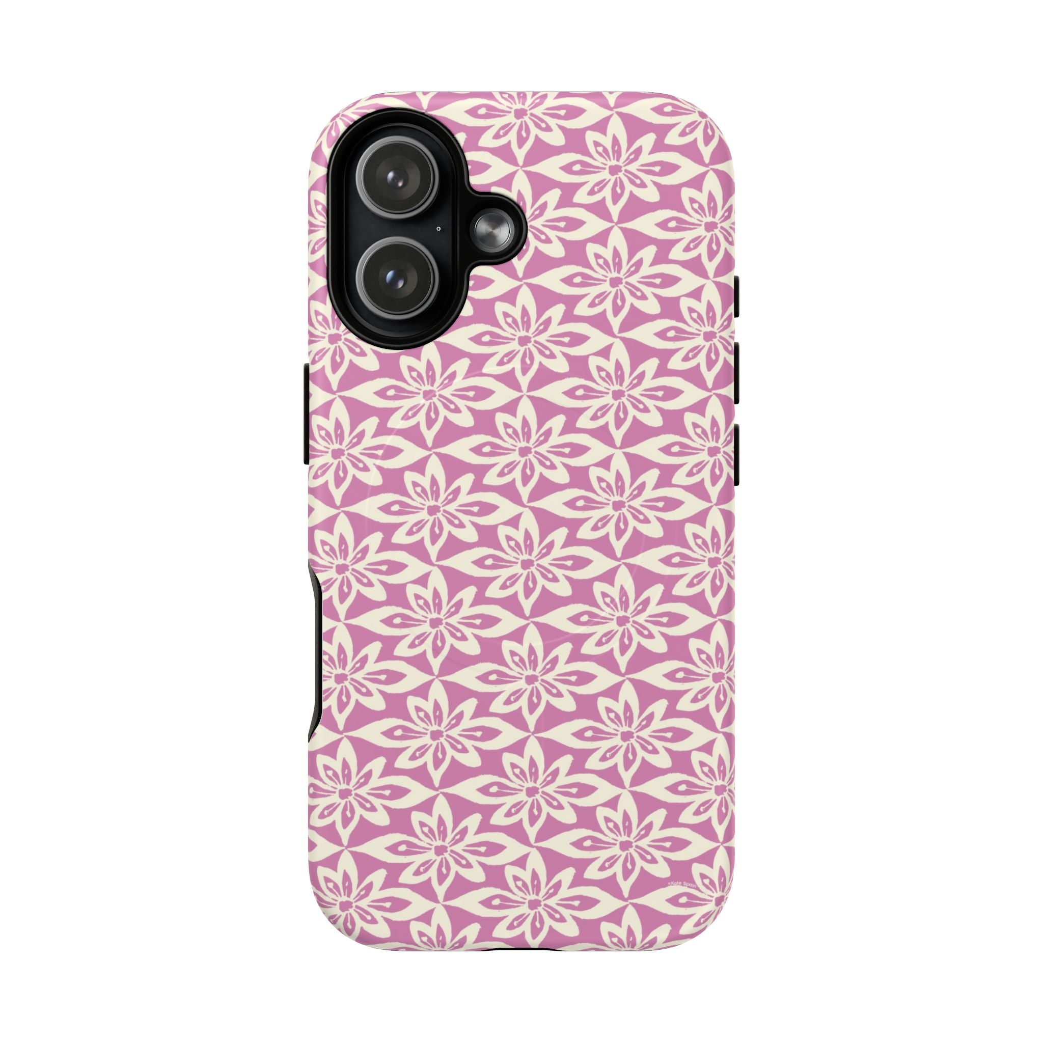 Lily Rose MagSafe iPhone 17 Case – Matte | graphic white lily print on soft rose — botanical MagSafe case by Kate Spain