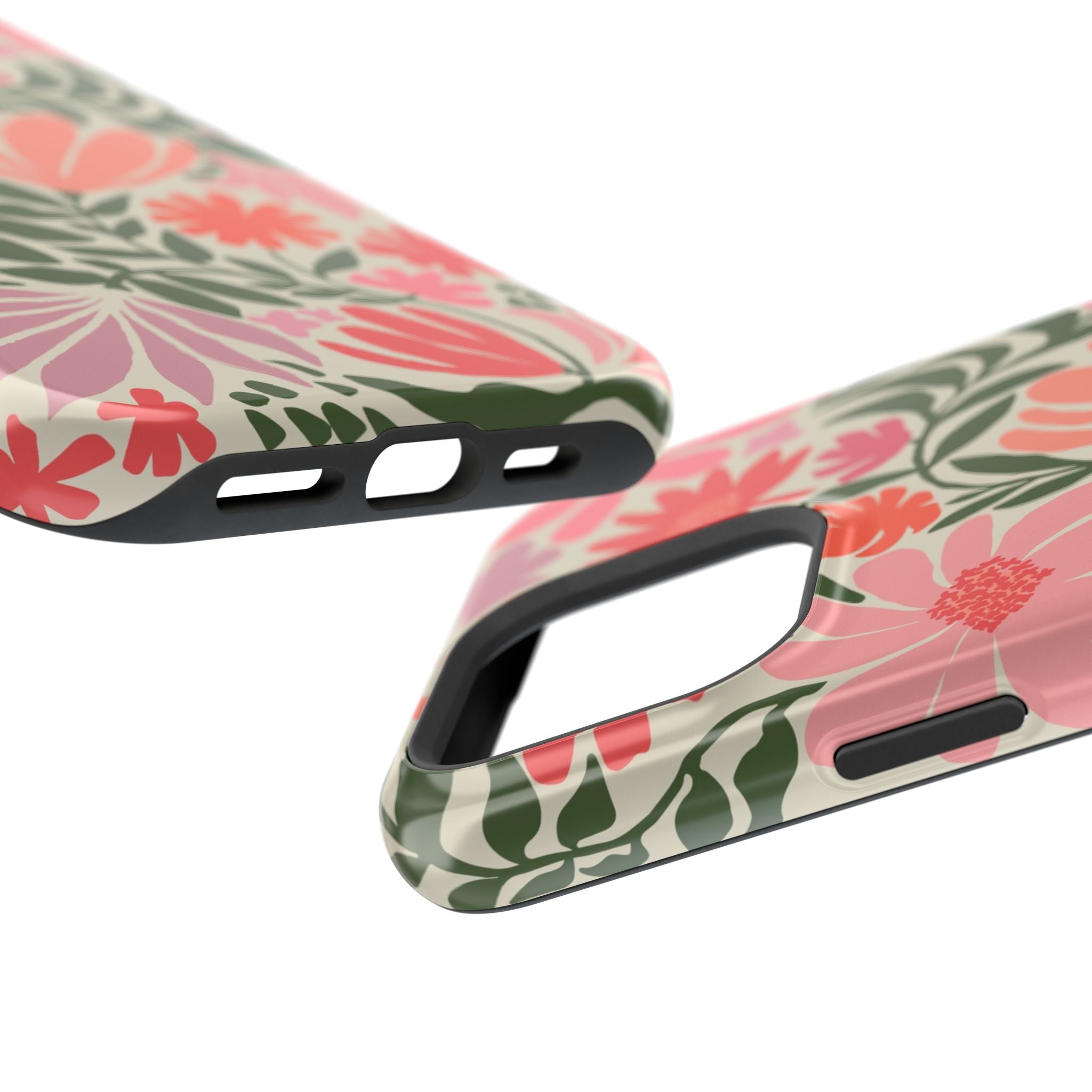 Botanica MagSafe iPhone 16 Pro Max Case – angled lifestyle view of button, ports, and camera cutout