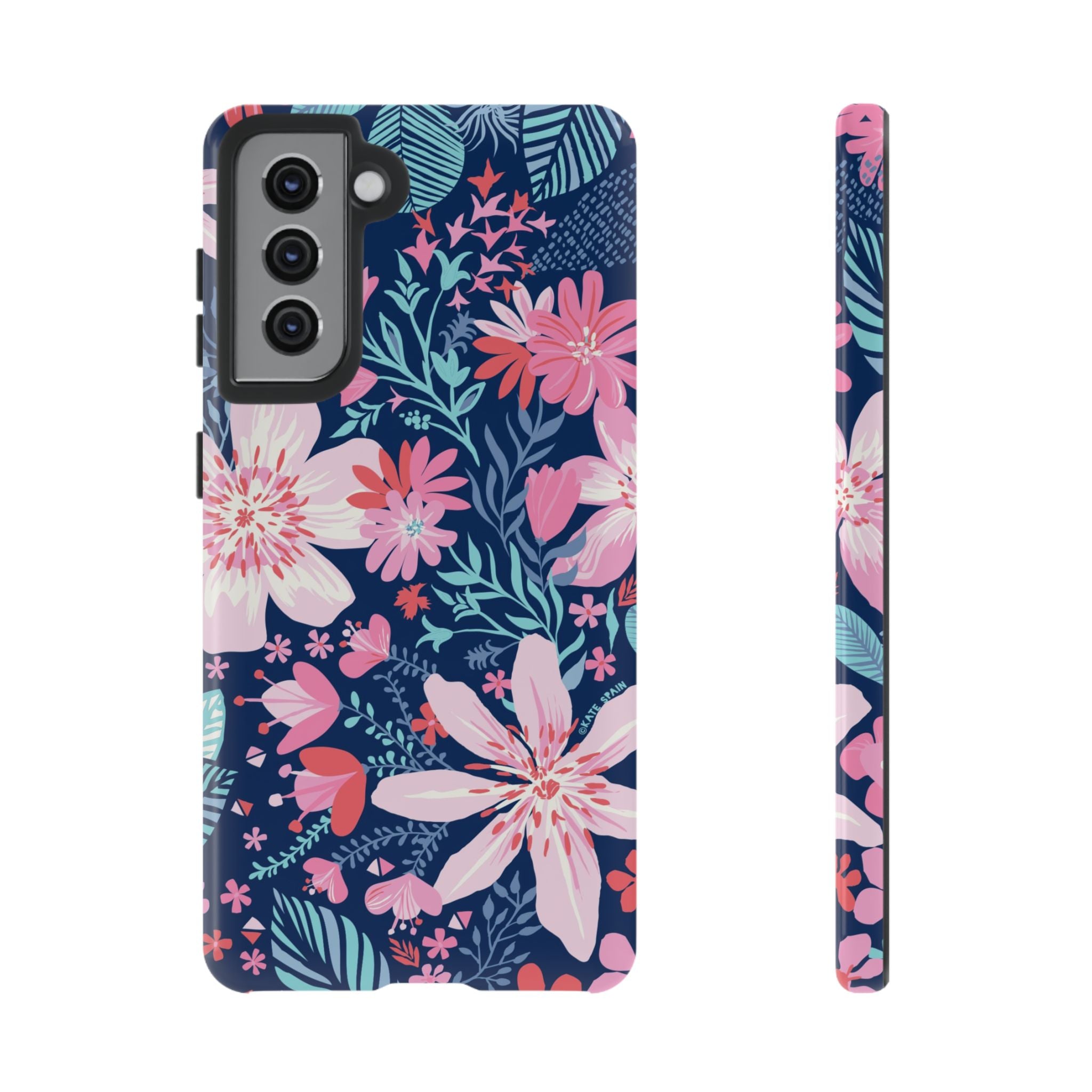Tropical Bonaire Samsung Galaxy S21 Case – Glossy | navy, pink, white tropical floral botanical print