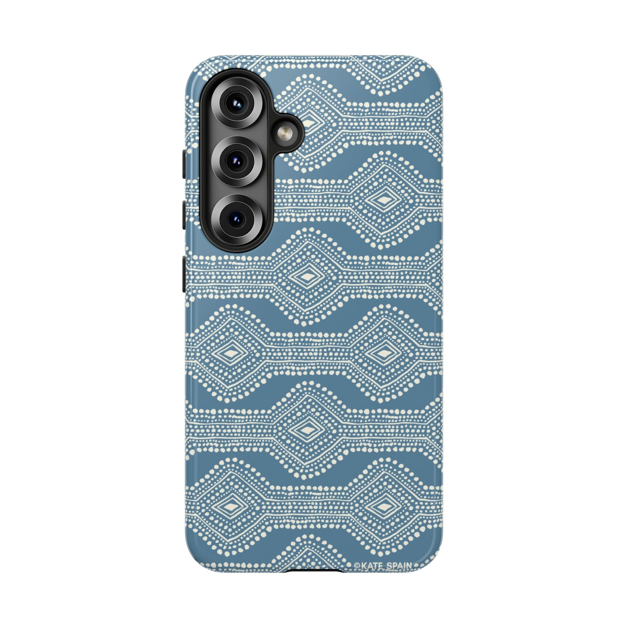 Luxury Diamond Dots Samsung Galaxy S25 Case – Glossy | blue, cream geometric diamond dot lattice print