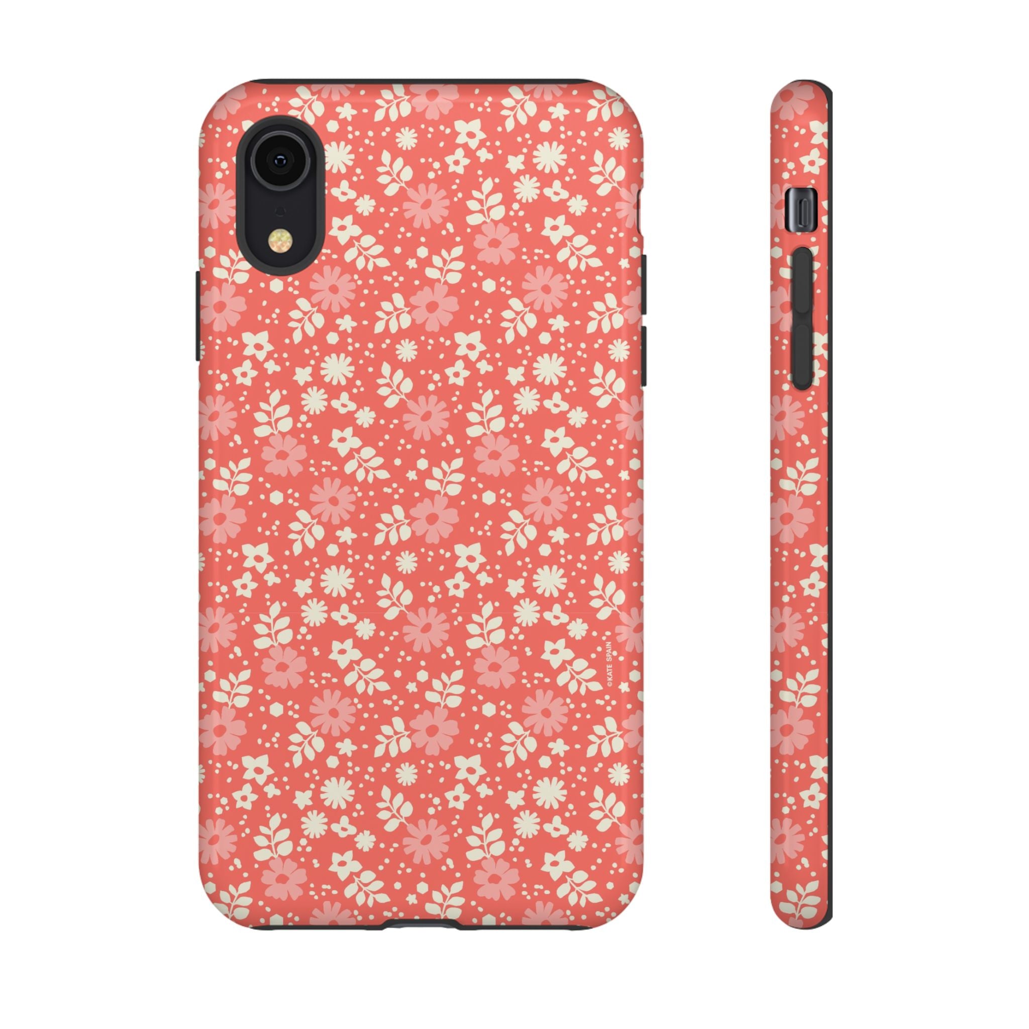 Petaline Tough iPhone XR Case – Glossy | coral, pink, cream ditsy floral print