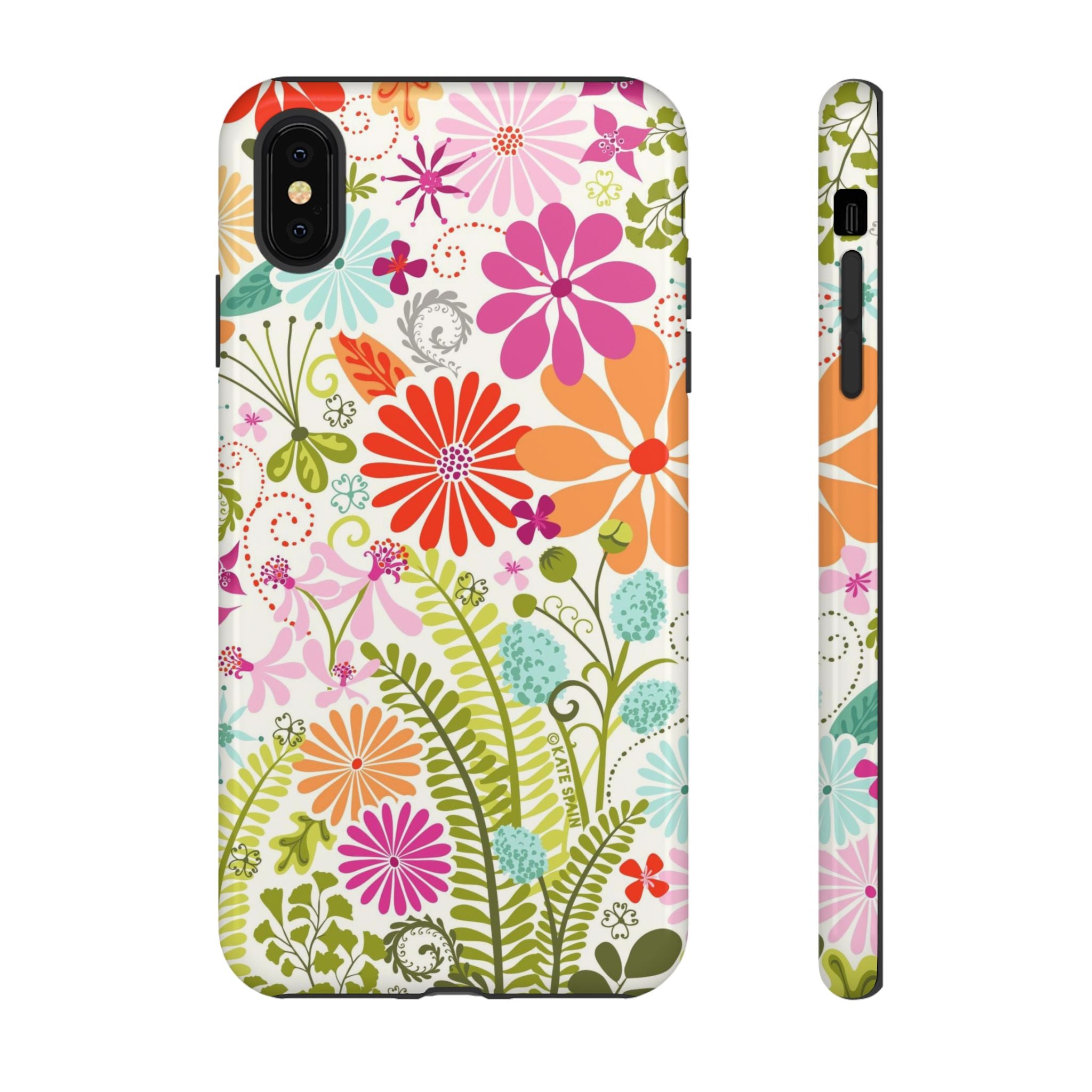 Luxury Terrain Tough iPhone XS MAX Case – Glossy | white, magenta, coral botanical woodland floral print