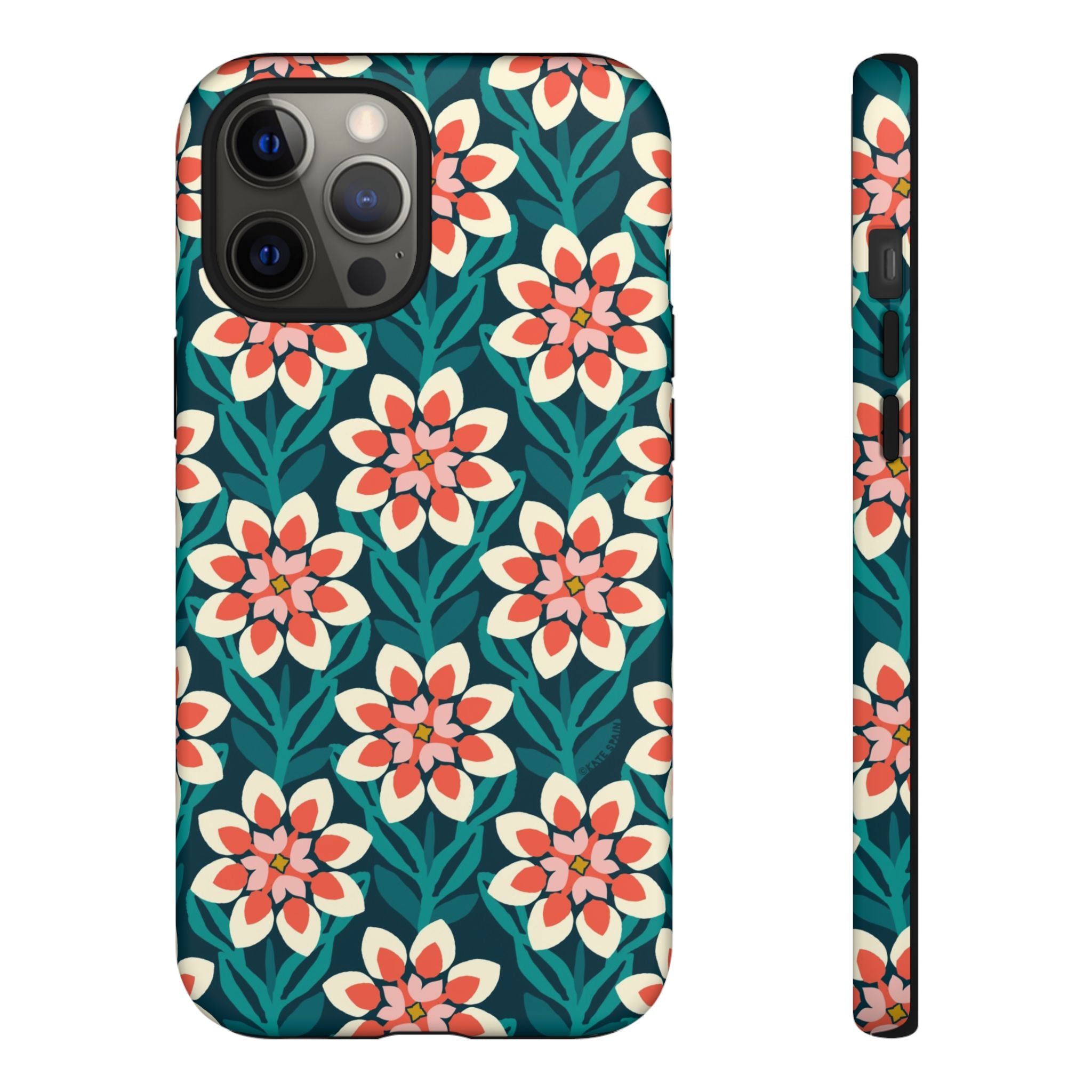 Modern Dahlia Tough iPhone 12 Pro Max Case – Matte | teal, coral, cream geometric dahlia floral print