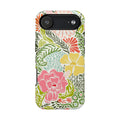 Tropica MagSafe iPhone 17 Air Case – Glossy | cream, pink, yellow, blue botanical floral print MagSafe compatible, dual-layer protection