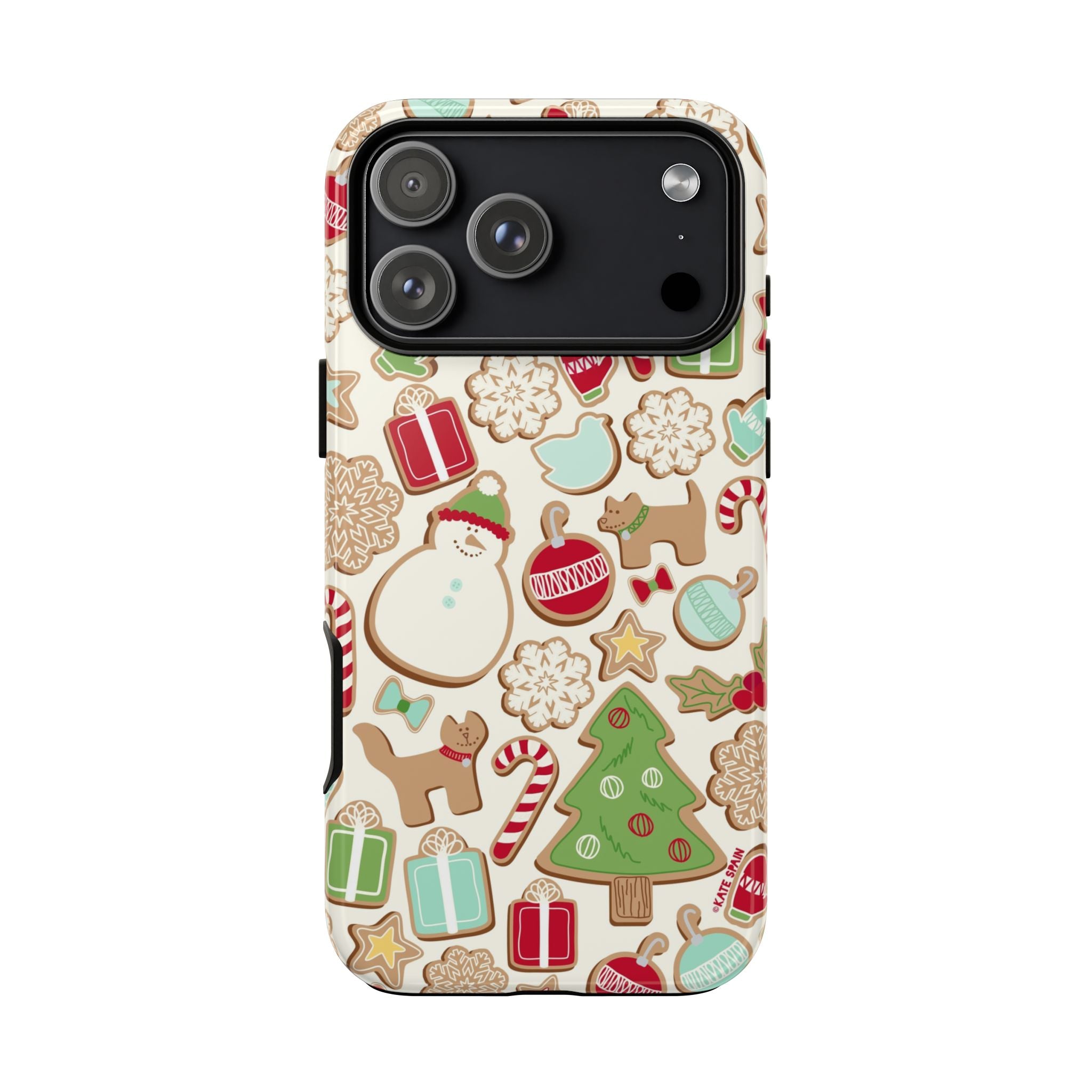 Gingerbread Cookies Tough iPhone 17 Pro Max Case – Glossy | cream, red, green gingerbread holiday cookie print