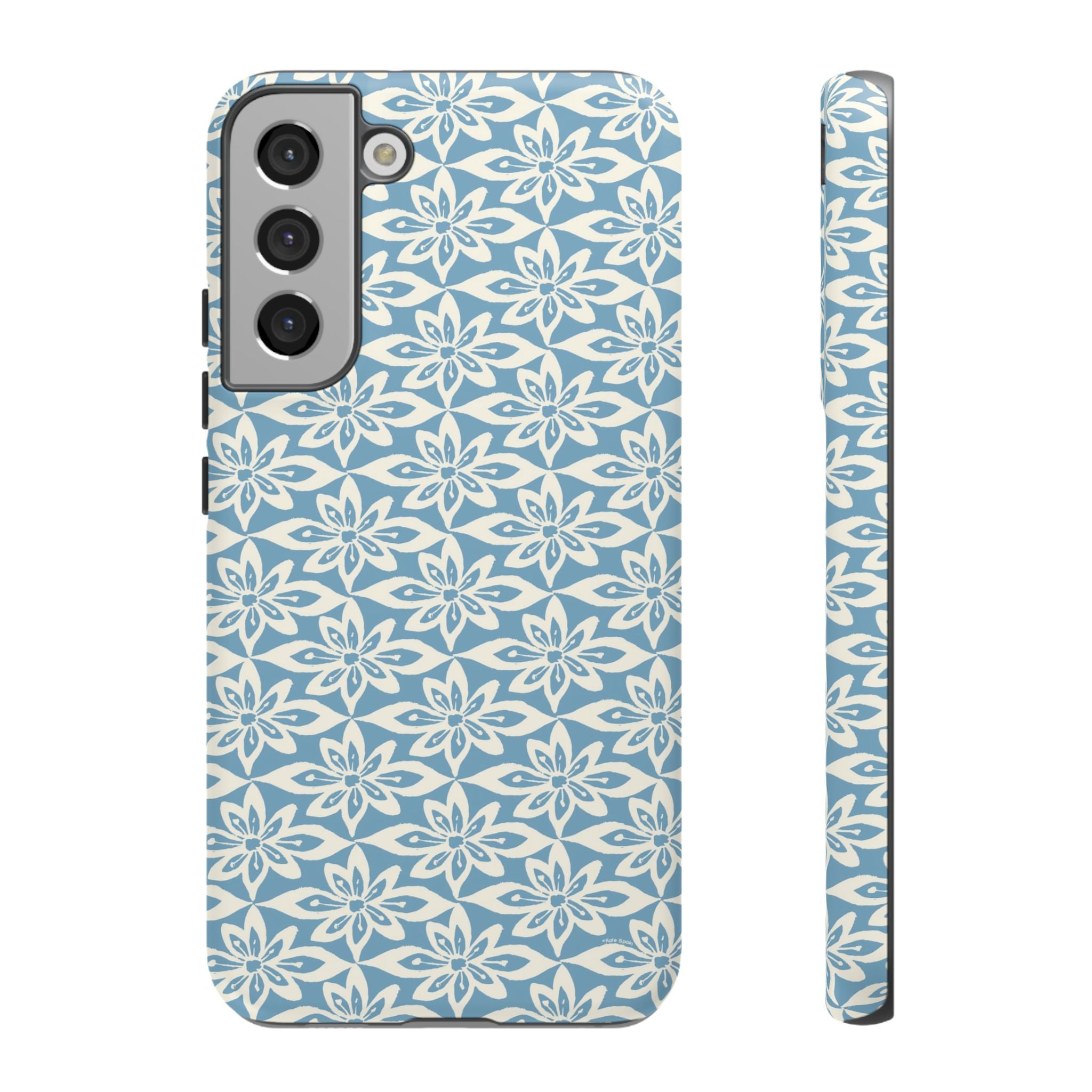 Lily Blue Samsung Galaxy S22 Plus Matte case — graphic white lily print on cerulean blue — botanical phone case by Kate Spain