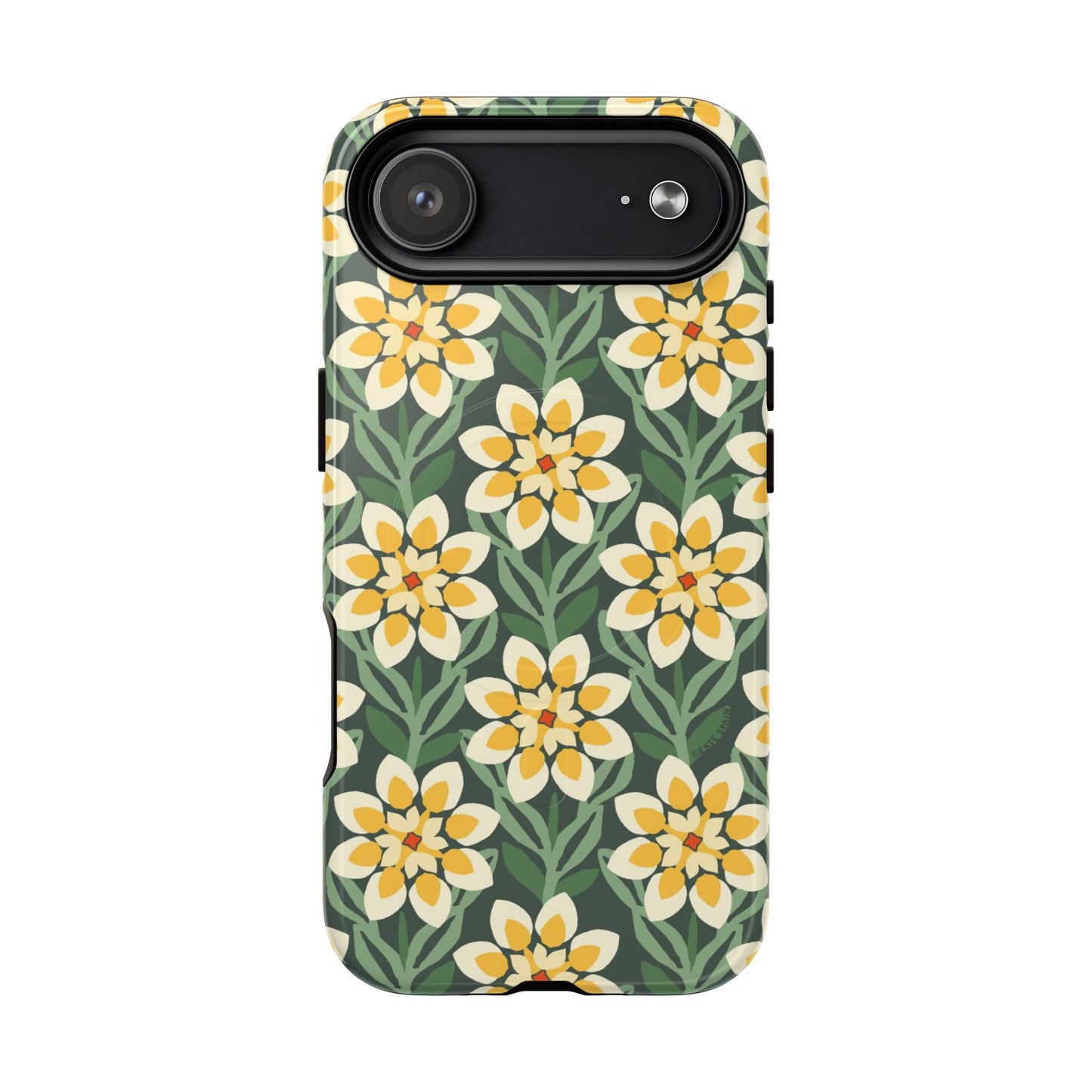 Modern Dahlia MagSafe iPhone Case - Yellow Green Allover Pattern