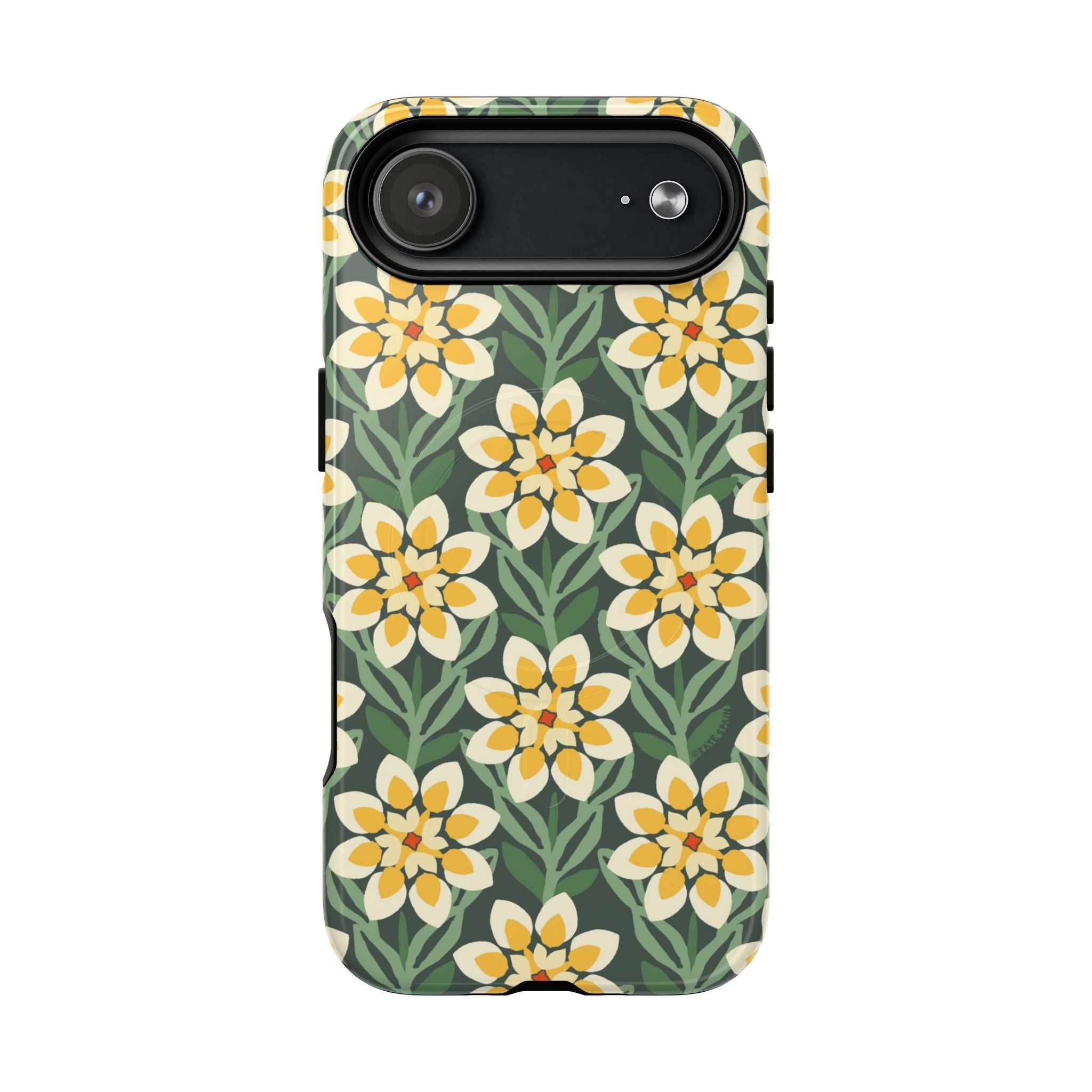 Designer Modern Dahlia MagSafe iPhone 17 Air Case – Glossy | yellow, cream, green dahlia floral print
