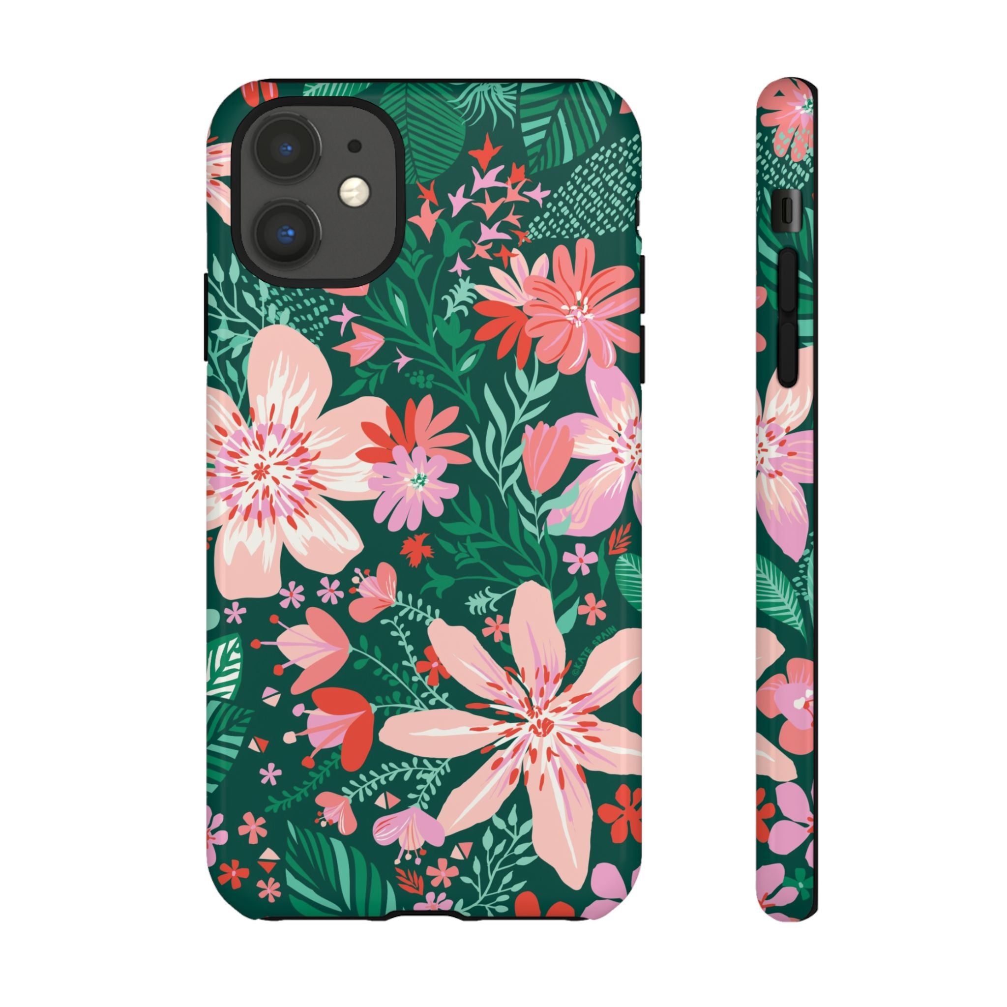 Bonaire Tough iPhone 11 Case – Glossy | jade, pink, white tropical floral botanical print