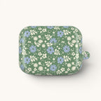 AirPods Gen 1 case – Glossy | periwinkle and cream ditsy flowers on sage green ground