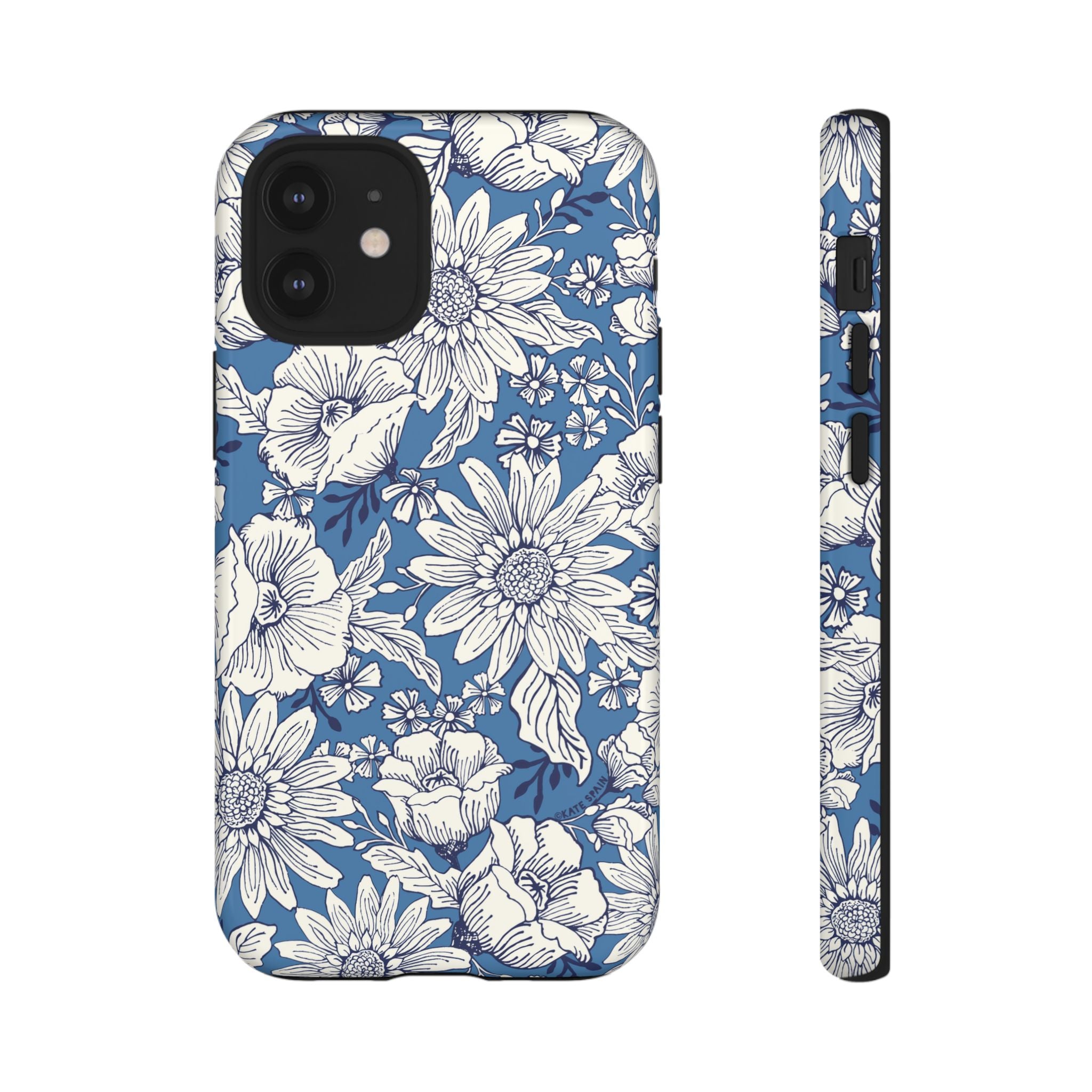 Jardin Tough iPhone 12 Mini Case – Glossy | blue and cream botanical garden print
