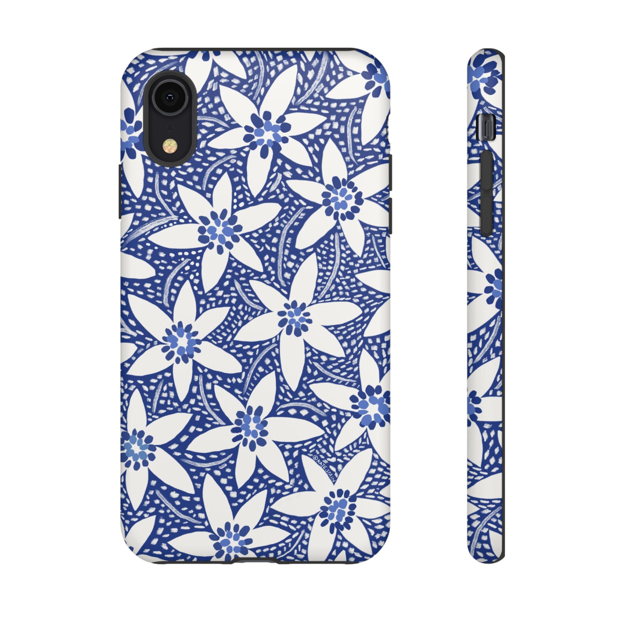 Starflower iPhone XR Tough Case – Matte | navy, white geometric starflower print