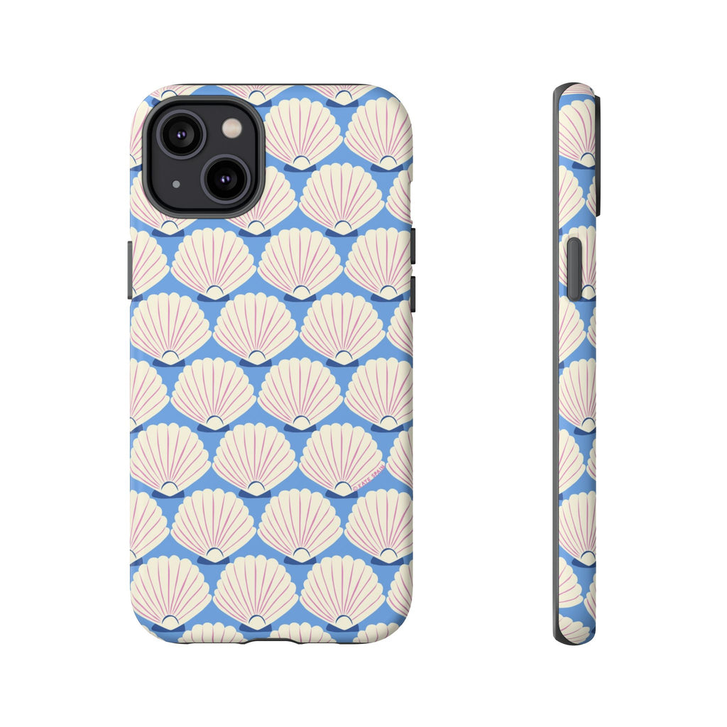 Seashells Tough iPhone 14 Plus Case – Matte | periwinkle, cream, blush scallop shell print