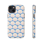 Seashells Tough iPhone 14 Plus Case – Matte | periwinkle, cream, blush scallop shell print