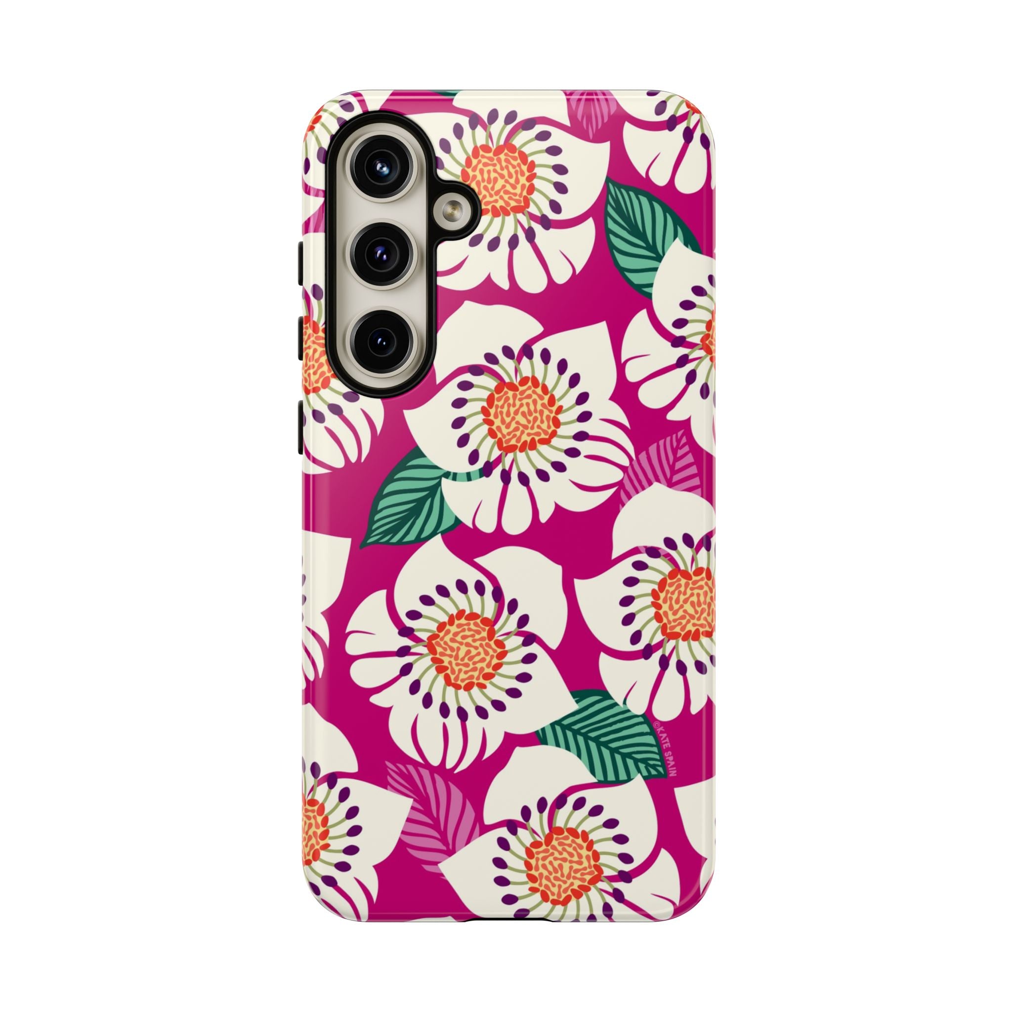 Artistic Panache Samsung Galaxy S24 Plus Case – Glossy | berry, cream white, peach anemone floral print