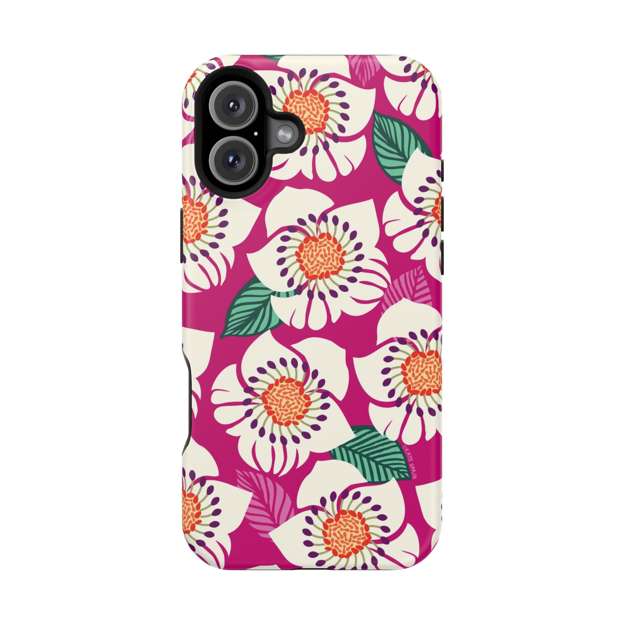 Panache Rose MagSafe iPhone 16 Plus Case – Matte | berry, cream white, peach anemone floral print