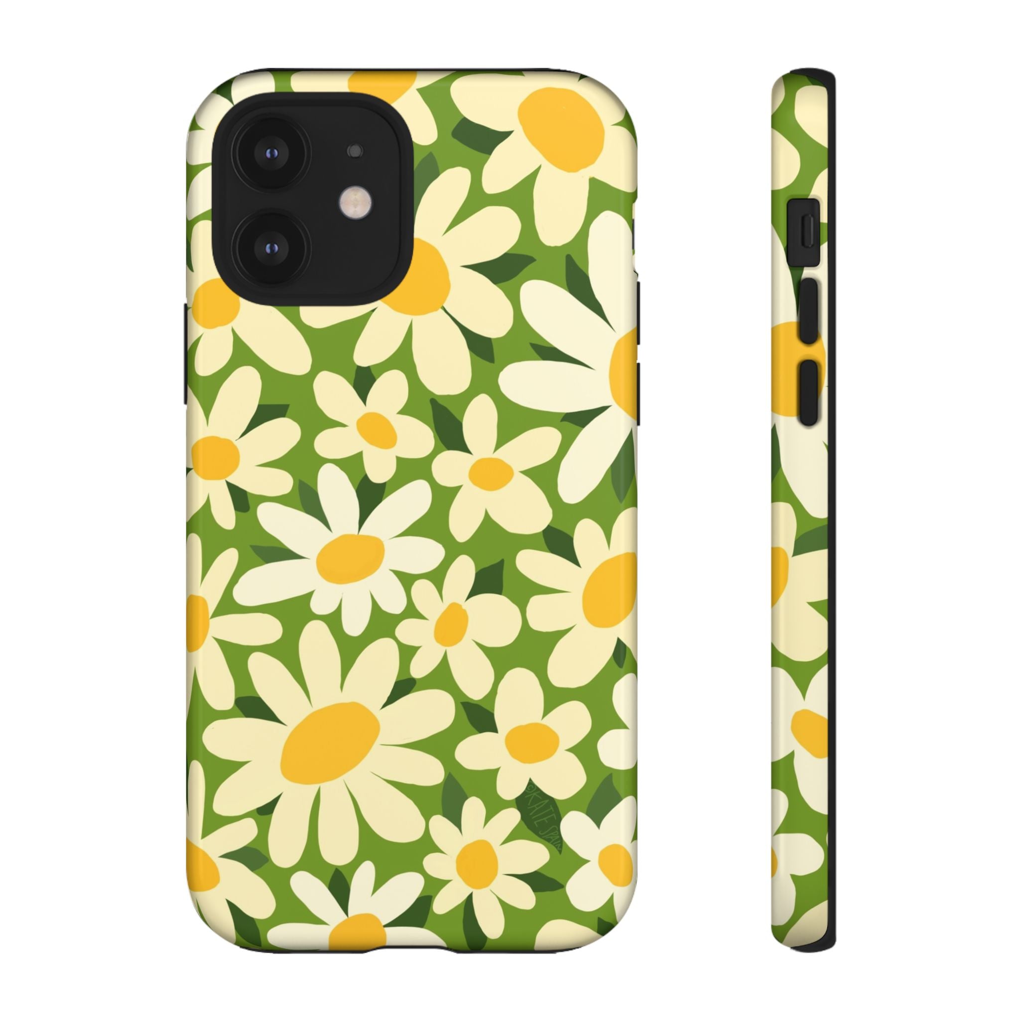 Shasta Daisy Tough iPhone 12 Case – Glossy | green, white, yellow daisy floral print