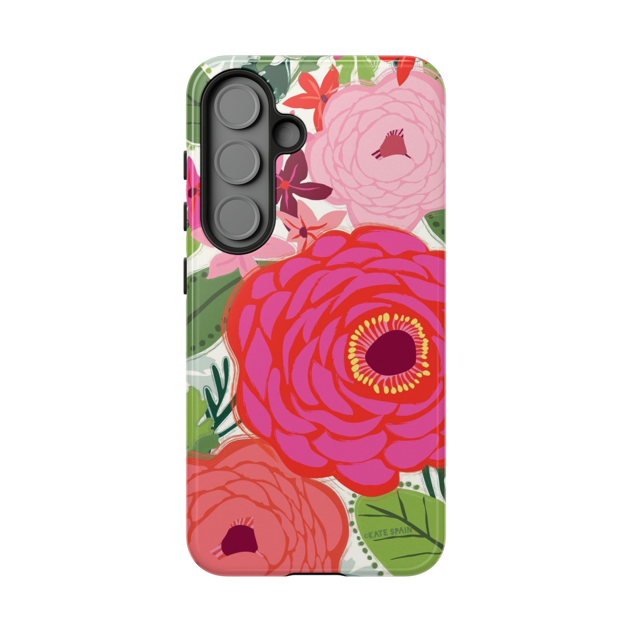Bloomerie Samsung Tough Phone Case Samsung Galaxy S25 Case – Glossy | cream, magenta, coral botanical peony floral print 