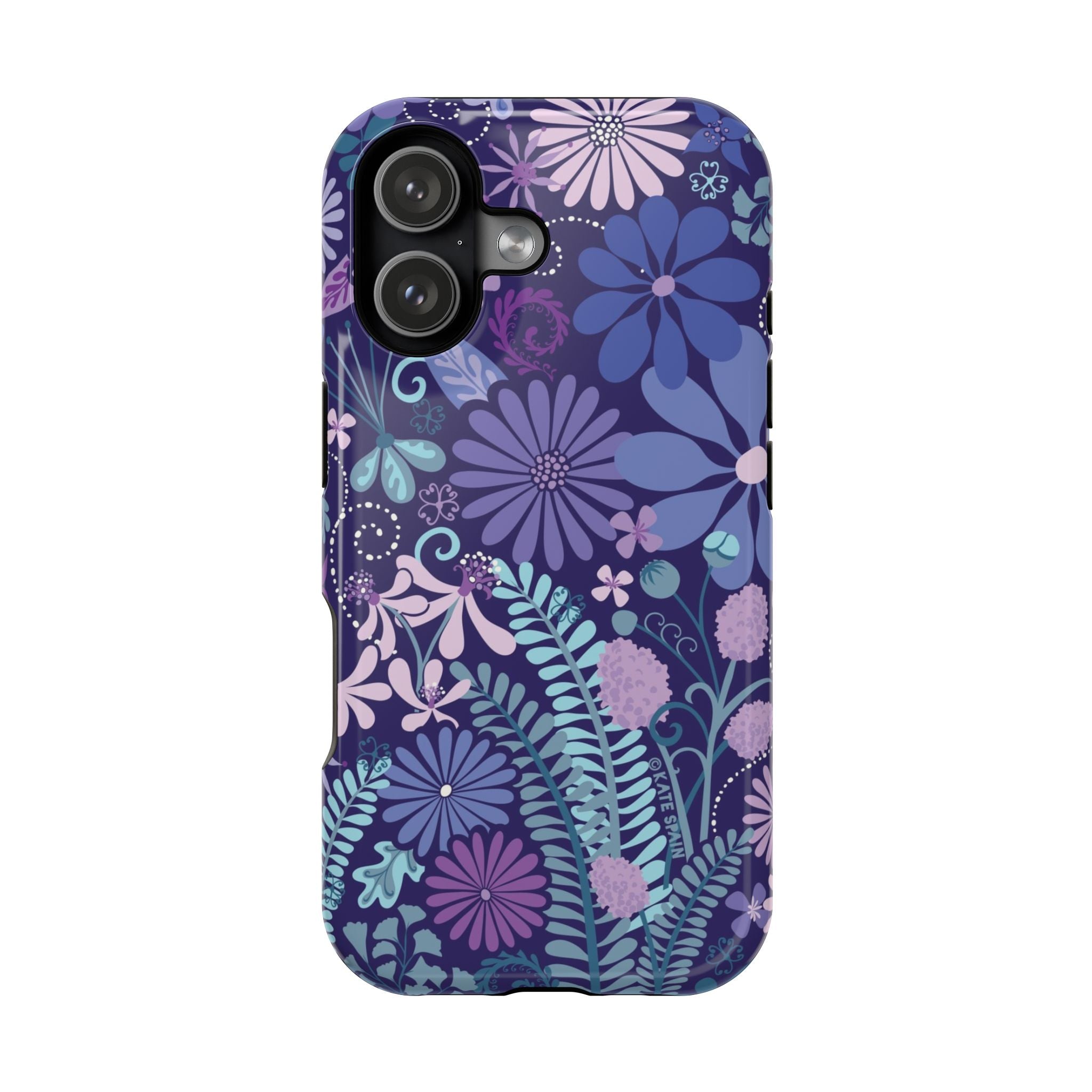 Luxury Terrain MagSafe iPhone 16 Pro Max Case – Matte | navy, purple, aqua botanical woodland floral print