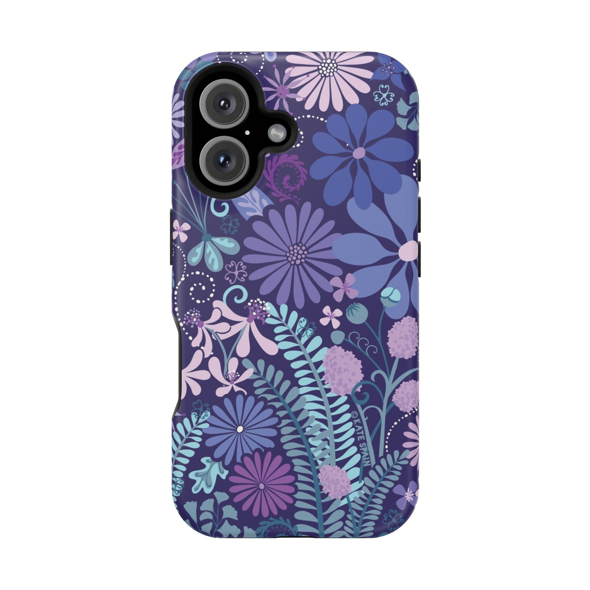 Luxury Terrain MagSafe iPhone 16 Case – Matte | navy, purple, aqua botanical woodland floral print