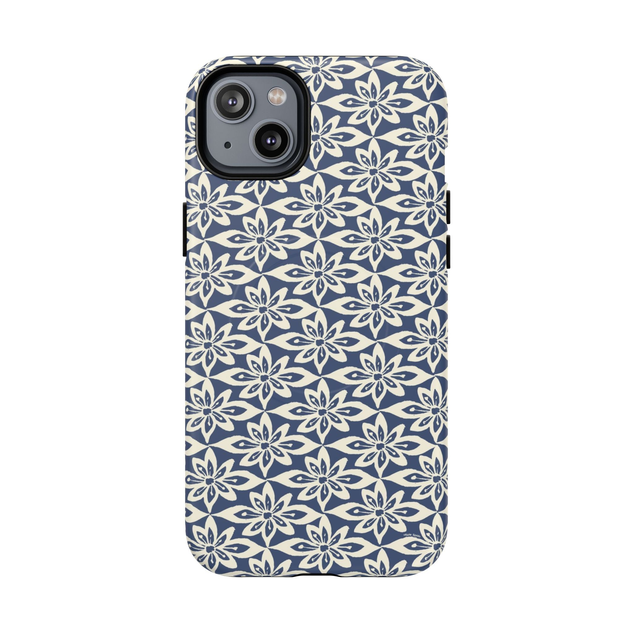 Lily Navy MagSafe iPhone 14 Plus Case – Matte | graphic white lily print on deep navy — botanical MagSafe case by Kate Spain