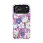 Luxury Cherry Blossom MagSafe iPhone 17 Pro Max Case – Glossy | mauve, purple, blue, white cherry blossom print