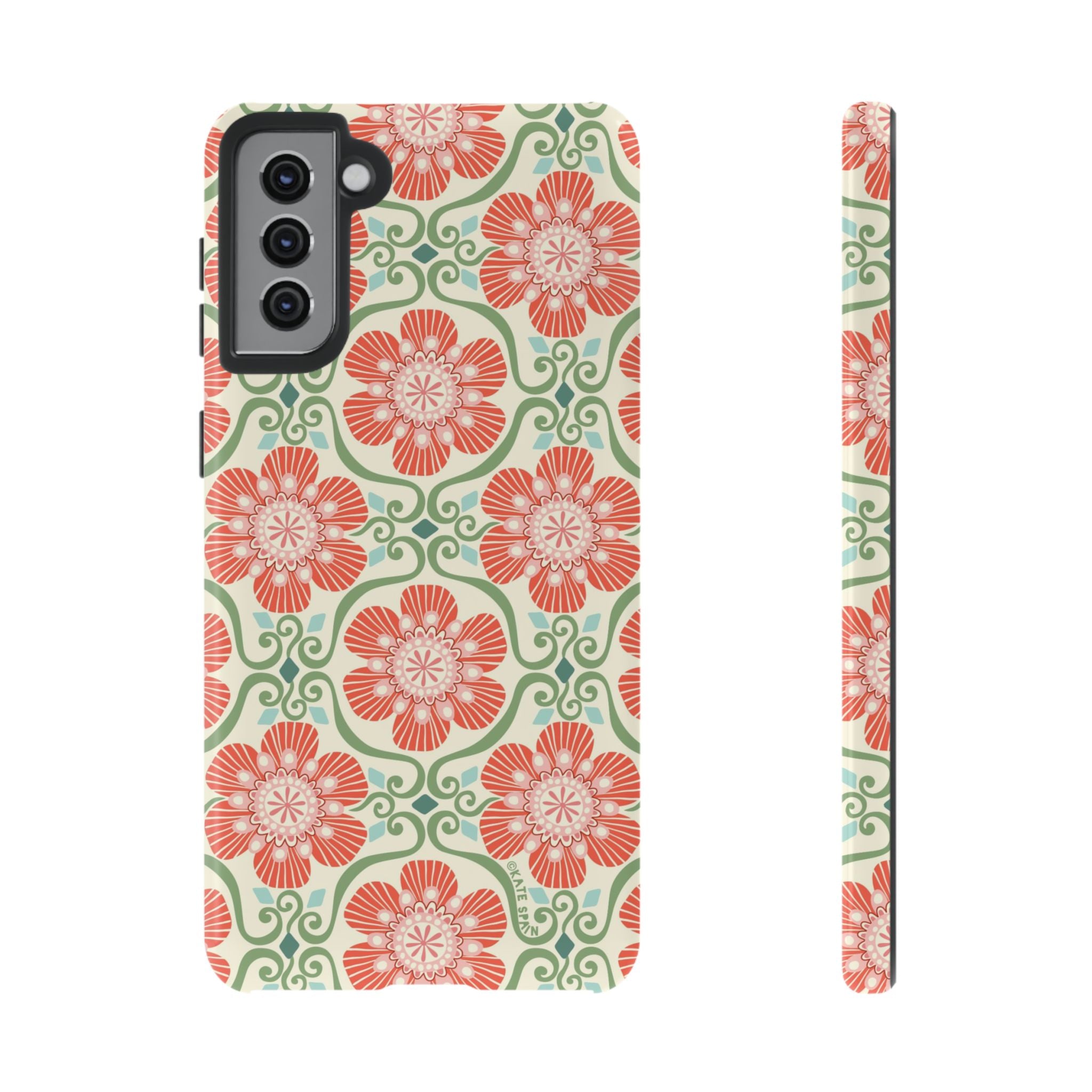 Luxury Barcelona Flowers Samsung Galaxy S21 Plus Case – Glossy | cream, coral, sage botanical floral print