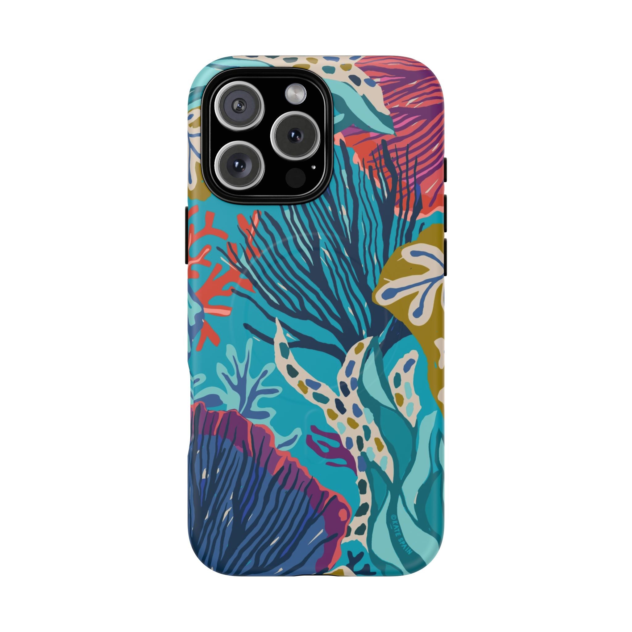 Reef MagSafe iPhone 16 Pro Max Case – Matte | teal, coral, navy, purple botanical coral reef print