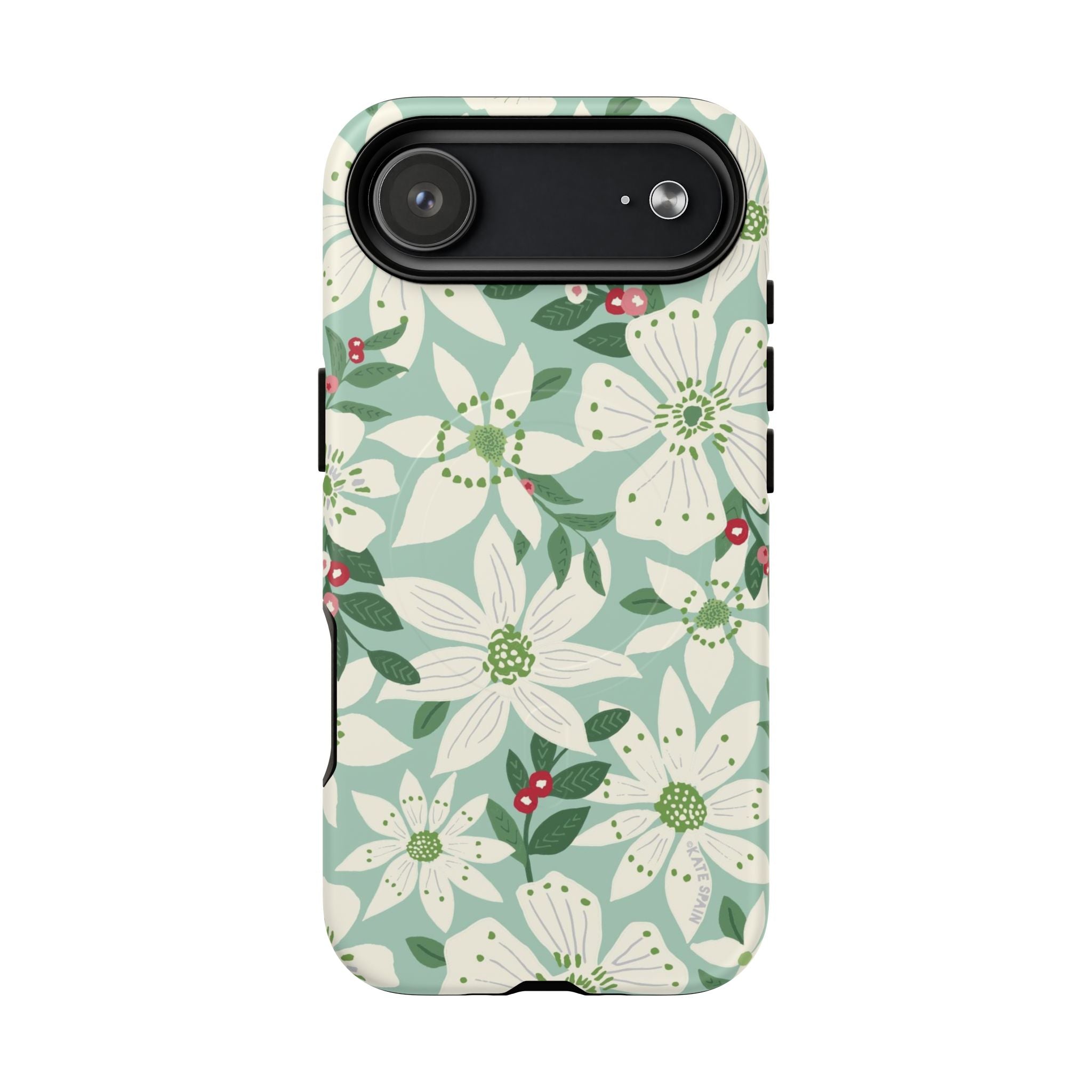 Gardenia MagSafe iPhone 17 Air Case – Matte | light blue, white, green, red gardenia botanical print