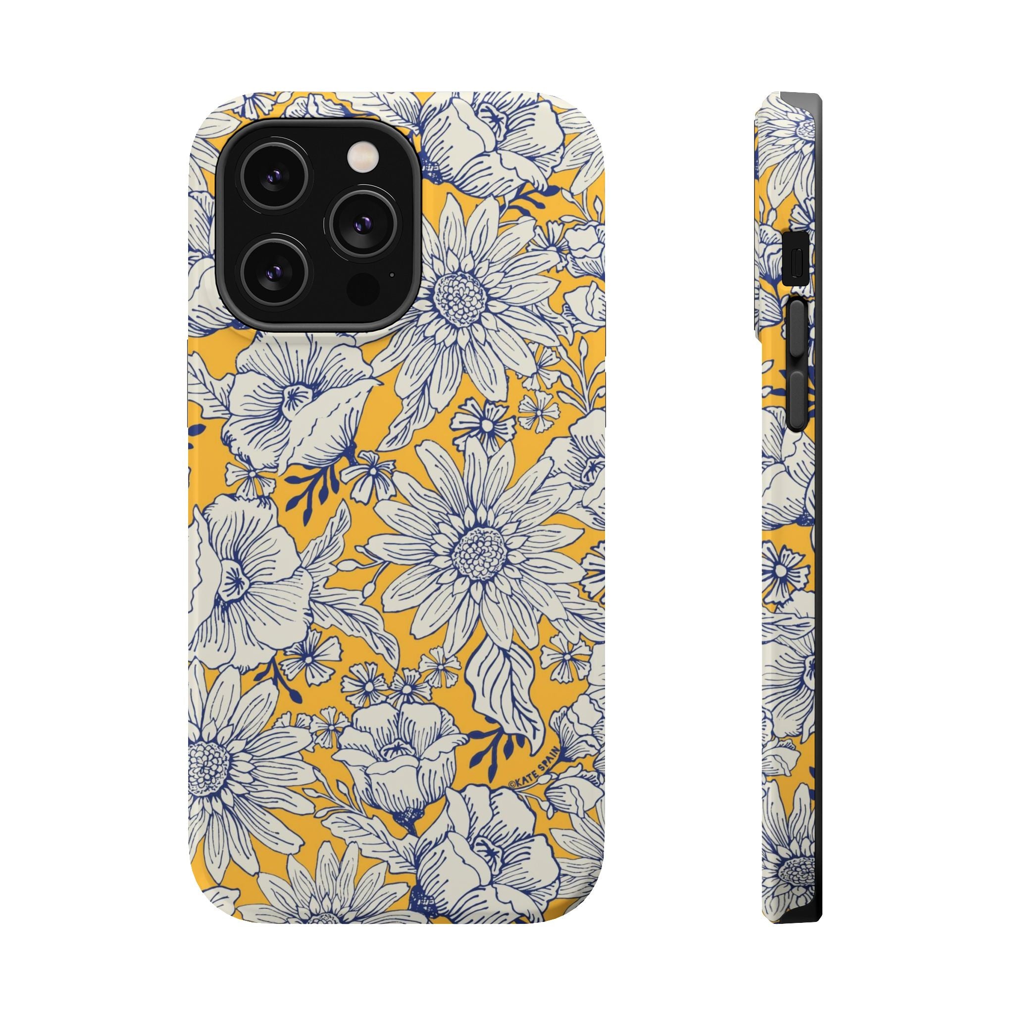 Jardin Luxury MagSafe iPhone 14 Pro Max Case – Glossy | yellow, cream, blue botanical floral print