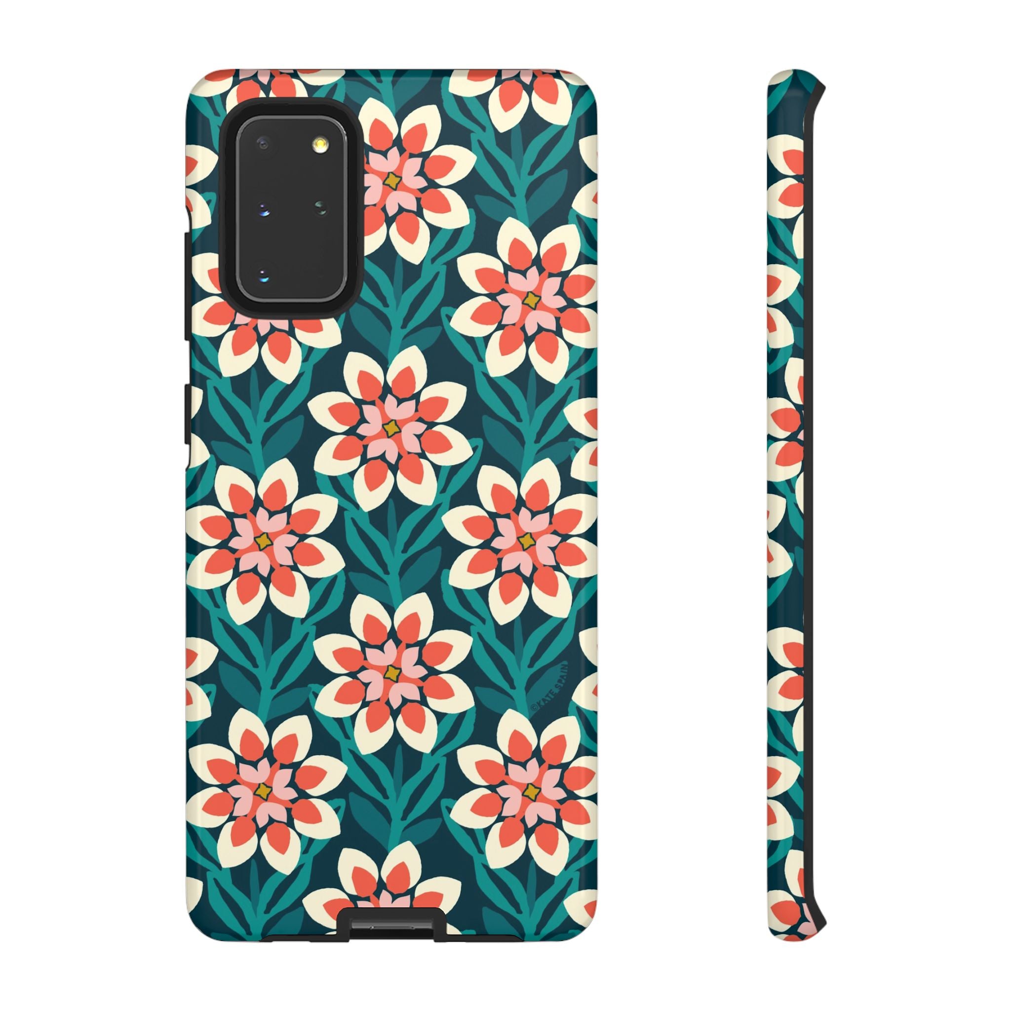 Luxury Modern Dahlia Samsung Galaxy S20+ Case –  Glossy | teal, coral, pink, cream modern dahlia print