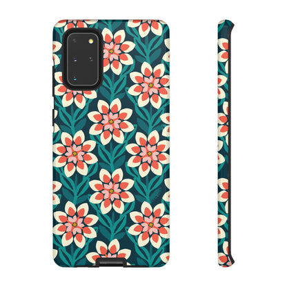 Modern Dahlia Samsung Case - Teal Coral Allover Pattern