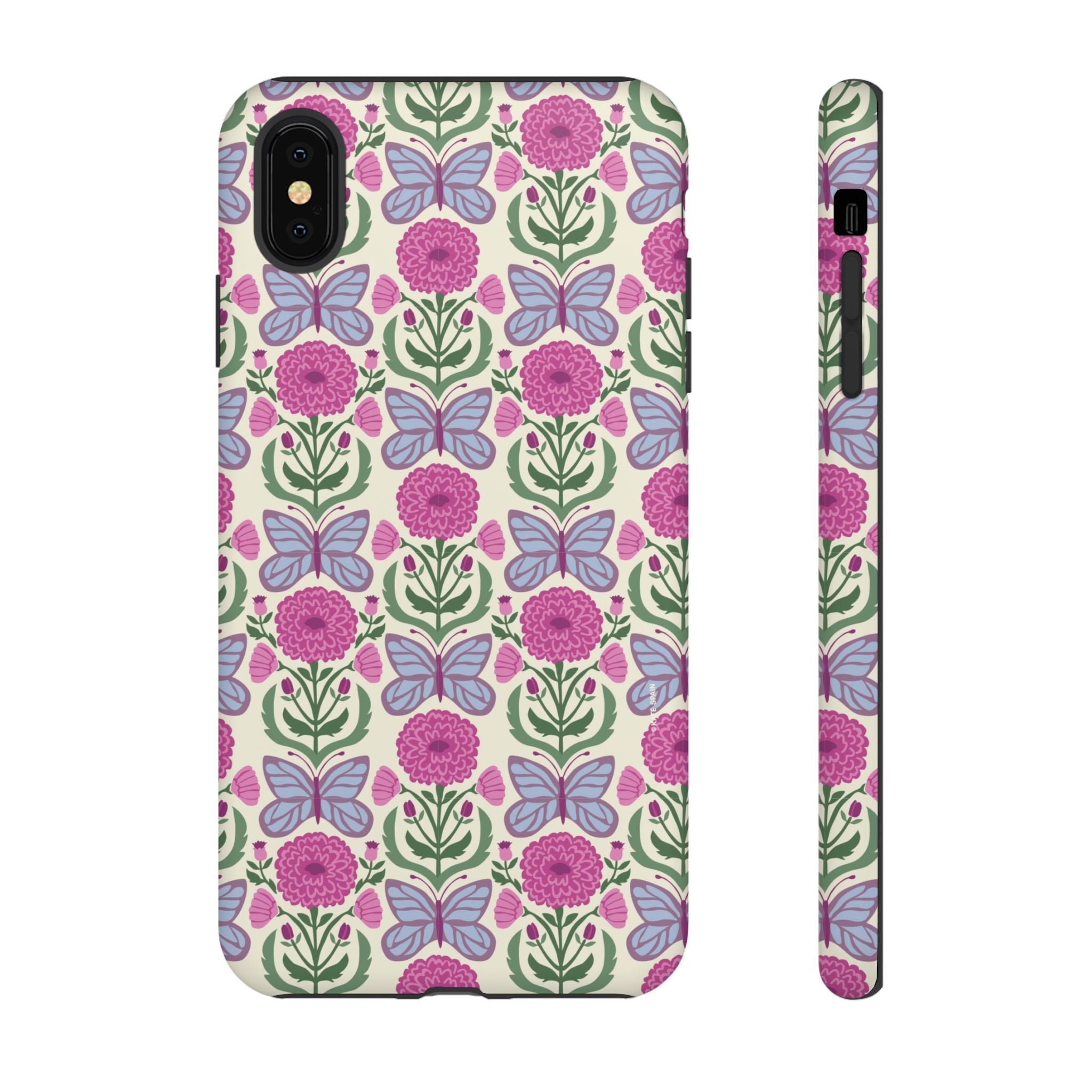Butterfly Tough iPhone XS Max Case – Matte | cream, magenta, periwinkle butterfly floral print