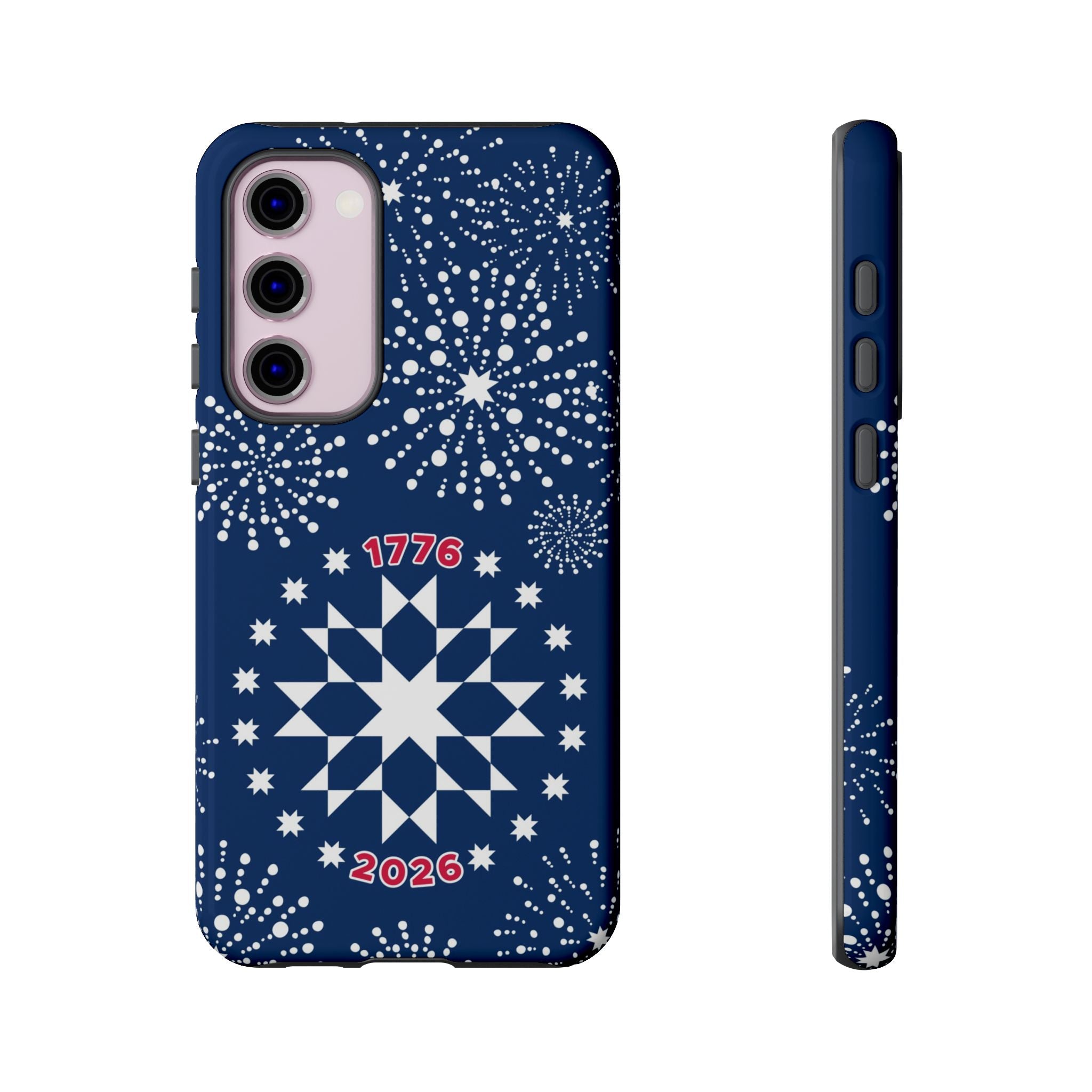 250th Fireworks Samsung Galaxy S23 Plus Case – Glossy | navy, white patriotic star quilt fireworks print