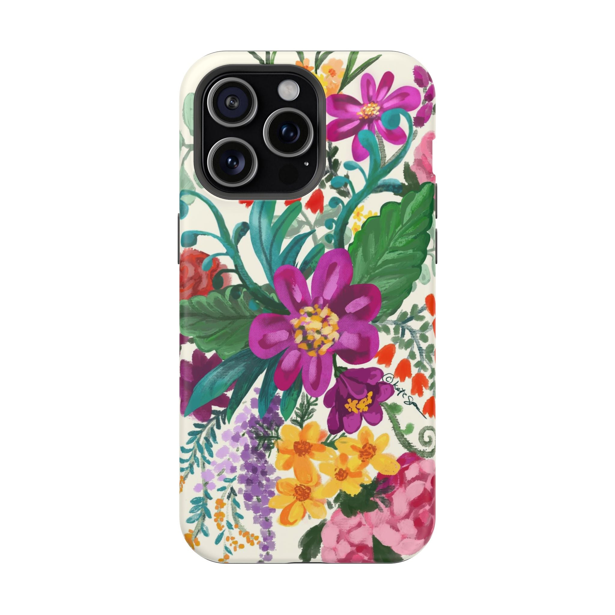 Posy MagSafe iPhone 15 Pro Max Case – Matte | white, magenta, yellow, purple vibrant botanical floral print