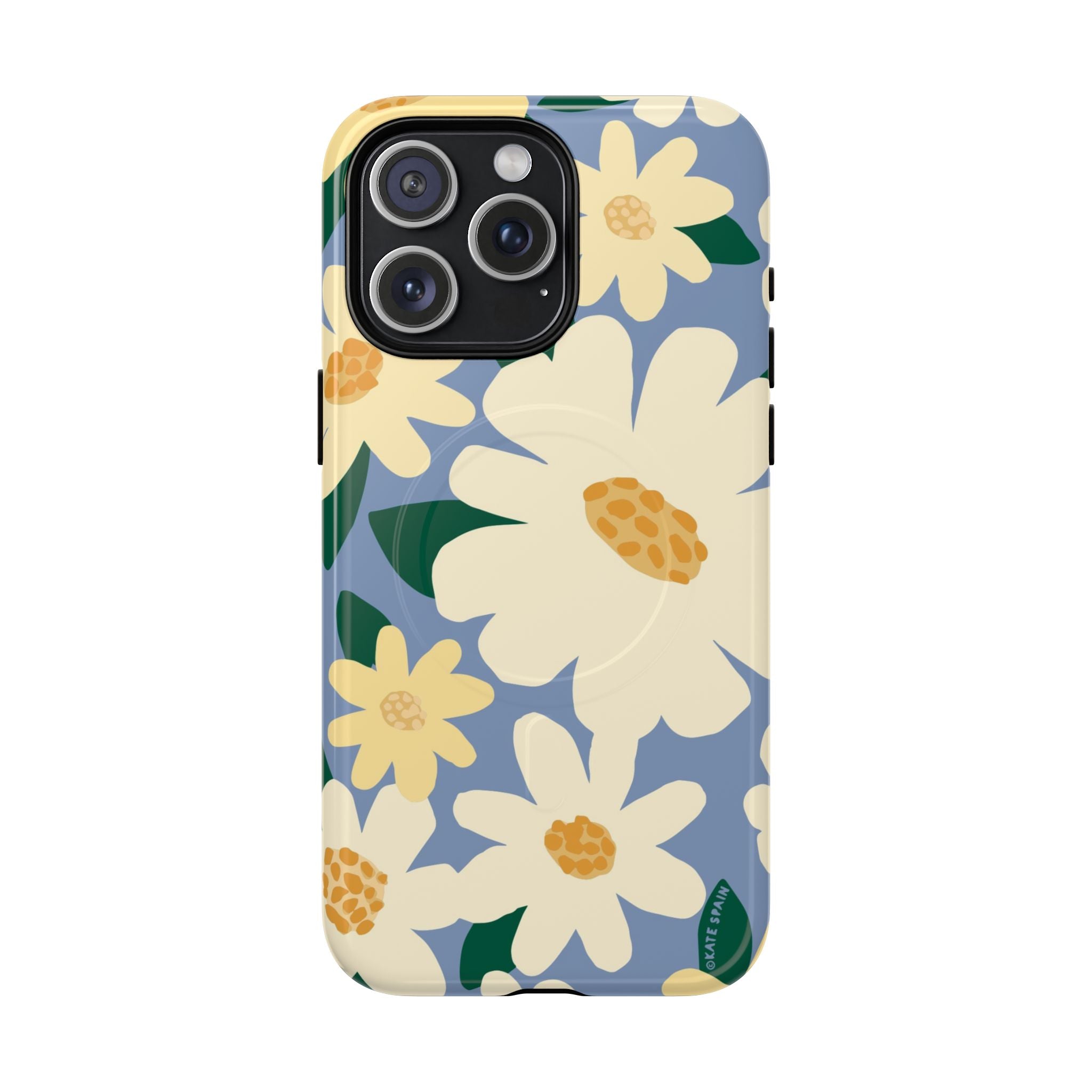 Chamomile MagSafe iPhone 15 Plus Case – Matte | periwinkle, cream, yellow botanical daisy floral print
