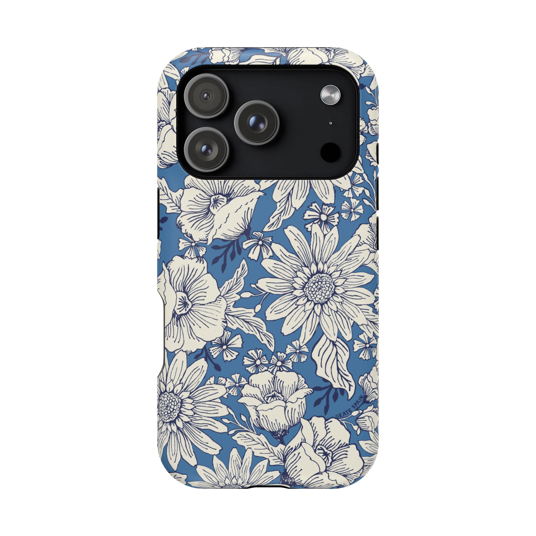 Jardin Luxury MagSafe iPhone 17 Pro Case – Matte | navy and cream botanical floral print
