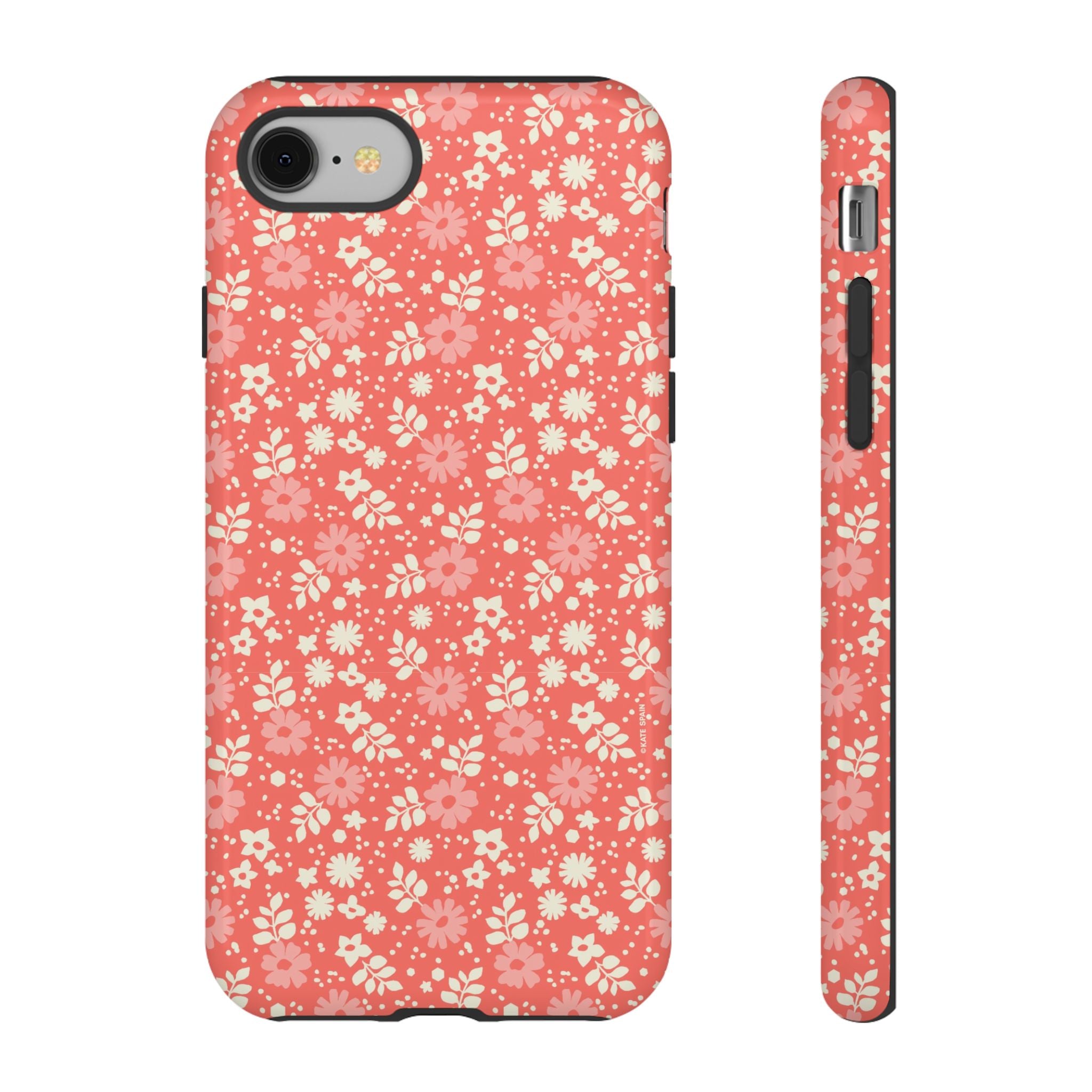 Petaline Tough iPhone 8 Case – Glossy | coral, pink, cream ditsy floral print