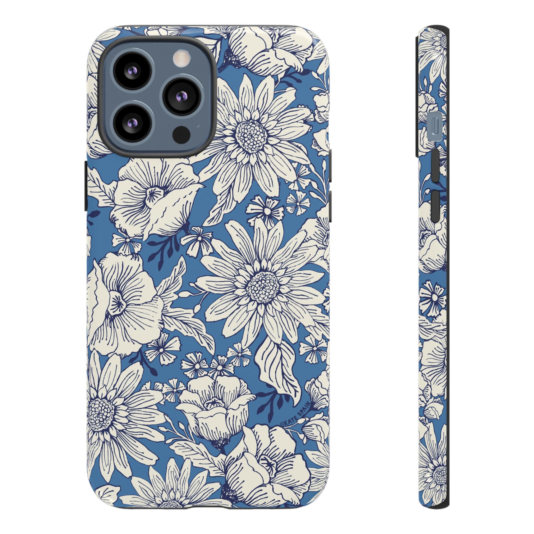 Jardin Tough iPhone 13 Pro Max Case – Glossy | blue and cream botanical garden print