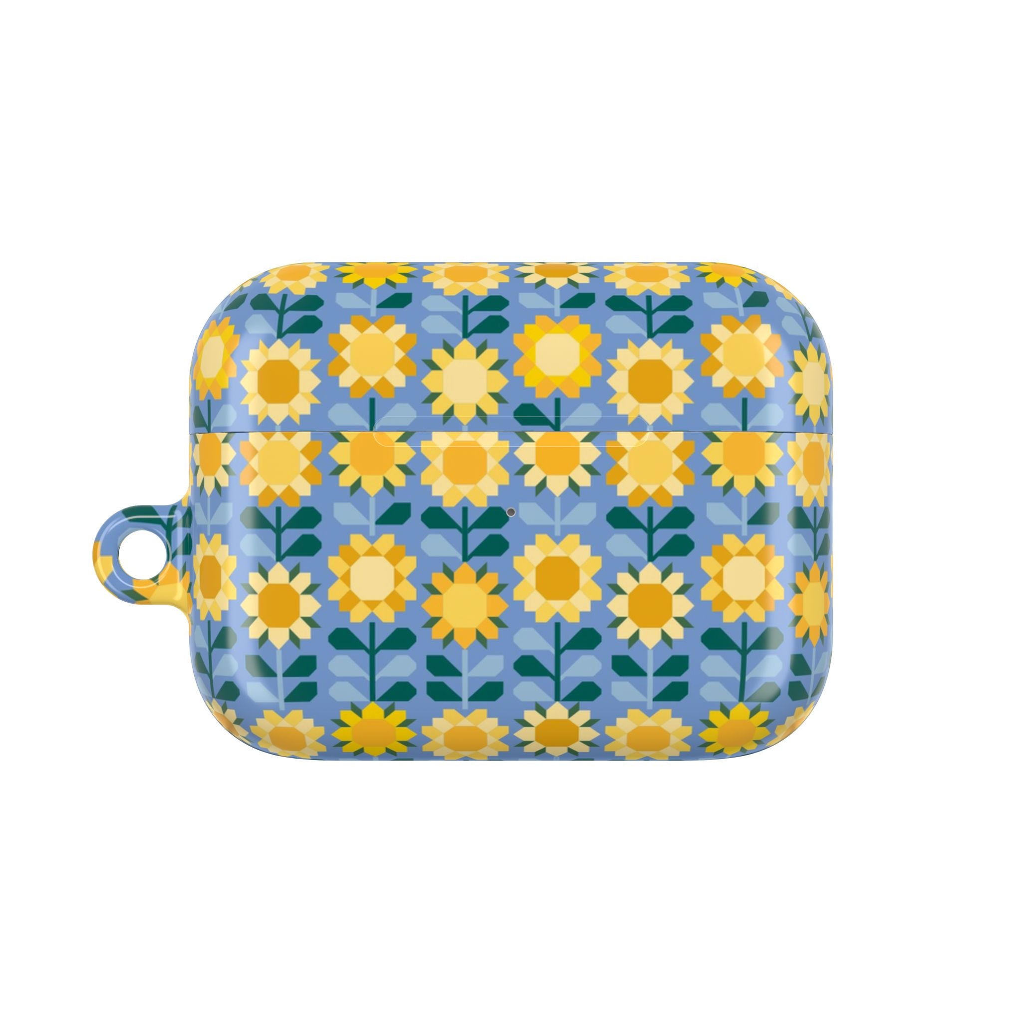 AirPods Gen 1 case – Glossy | golden yellow sunflowers on periwinkle blue ground