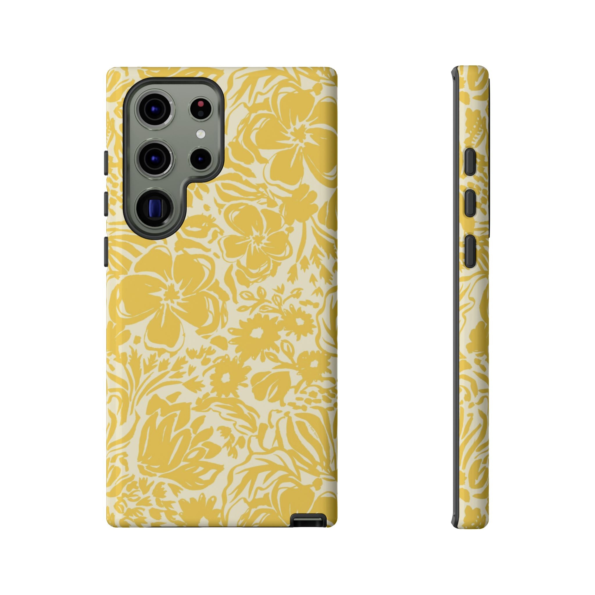 Rhapsody Yellow Samsung Galaxy S23 Ultra Glossy case — bold golden yellow floral print on cream by Kate Spain