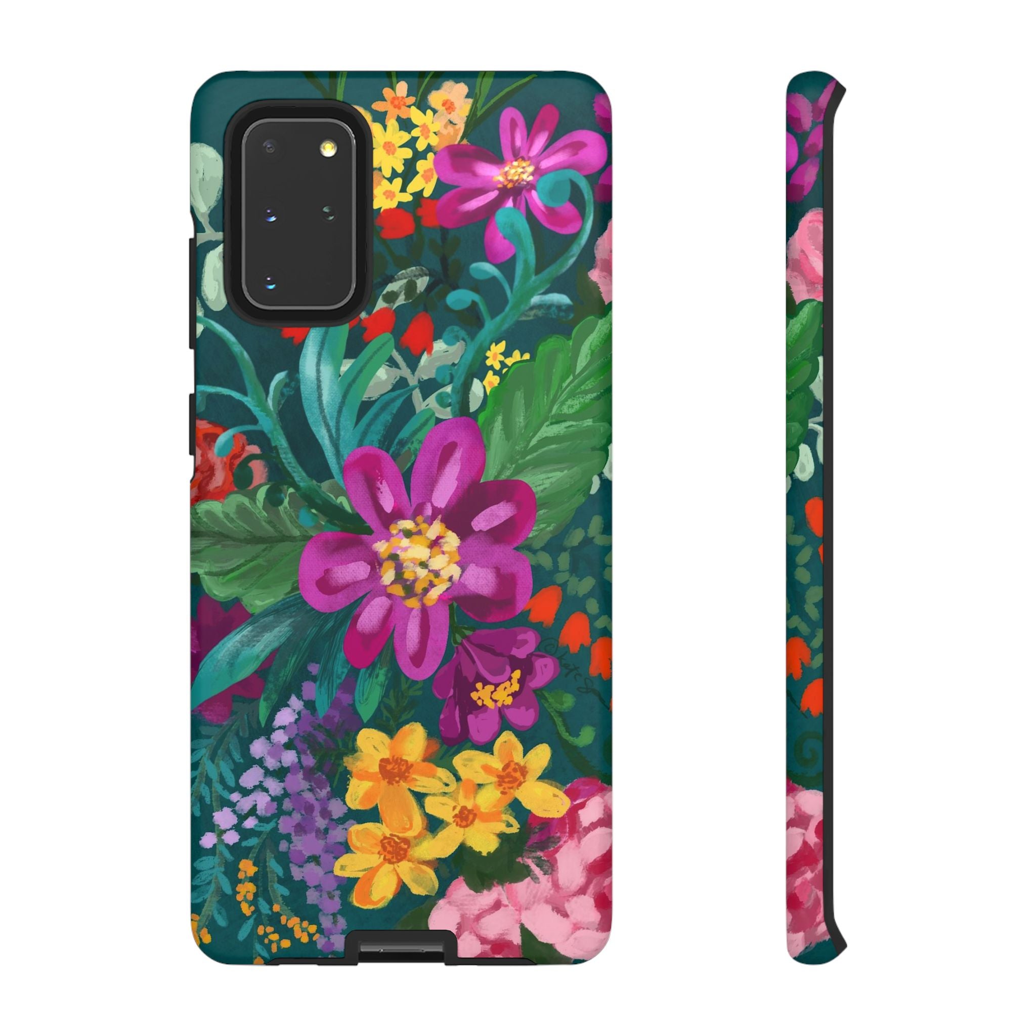 Tropical Posy Samsung Galaxy S20+ Case – Matte | teal, magenta, yellow, pink vibrant botanical floral print