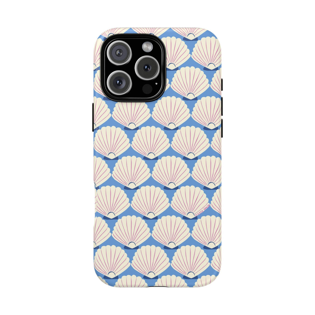 Seashells Tough iPhone 16 Pro Max Case – Matte | periwinkle, cream, blush scallop shell print