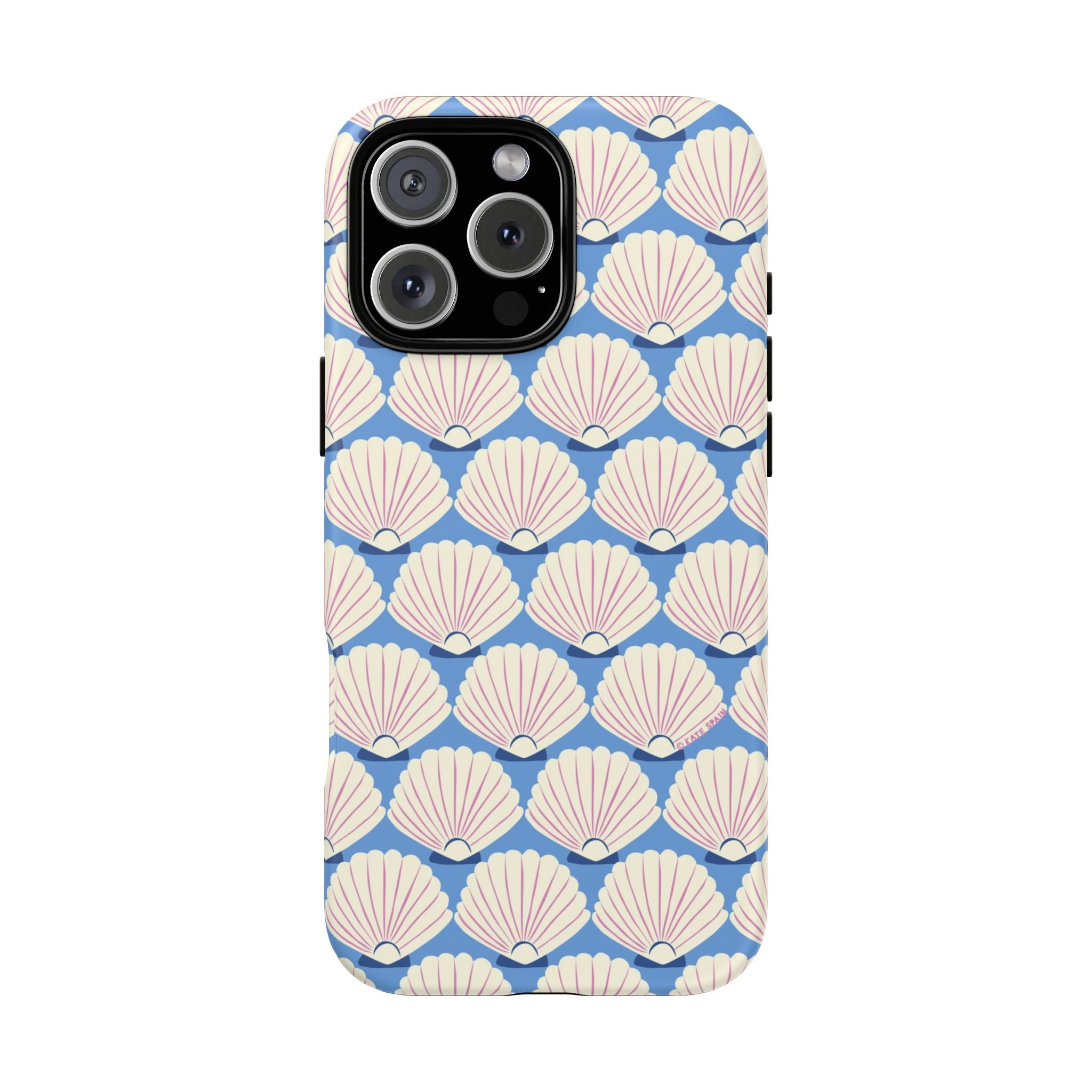 Seashells Tough iPhone 16 Pro Max Case – Matte | periwinkle, cream, blush scallop shell print