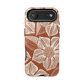 Vintage Bloom Sienna iPhone 17 Air case – Glossy | sienna ground, large-scale cream clematis print, engraved petal detail, dual-layer protection