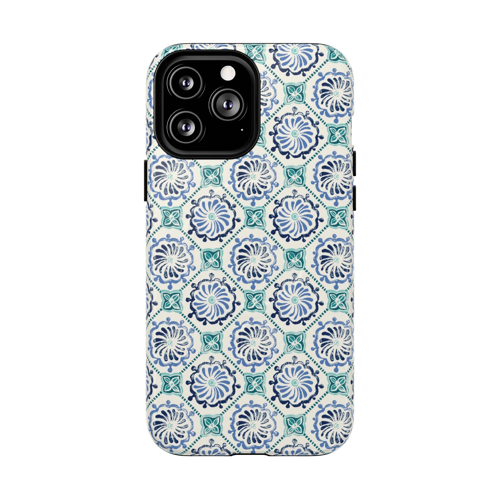Horizon Blue Tile MagSafe iPhone 13 Pro Max Case – Glossy | blue, turquoise, cream white MagSafe compatible, dual-layer protection