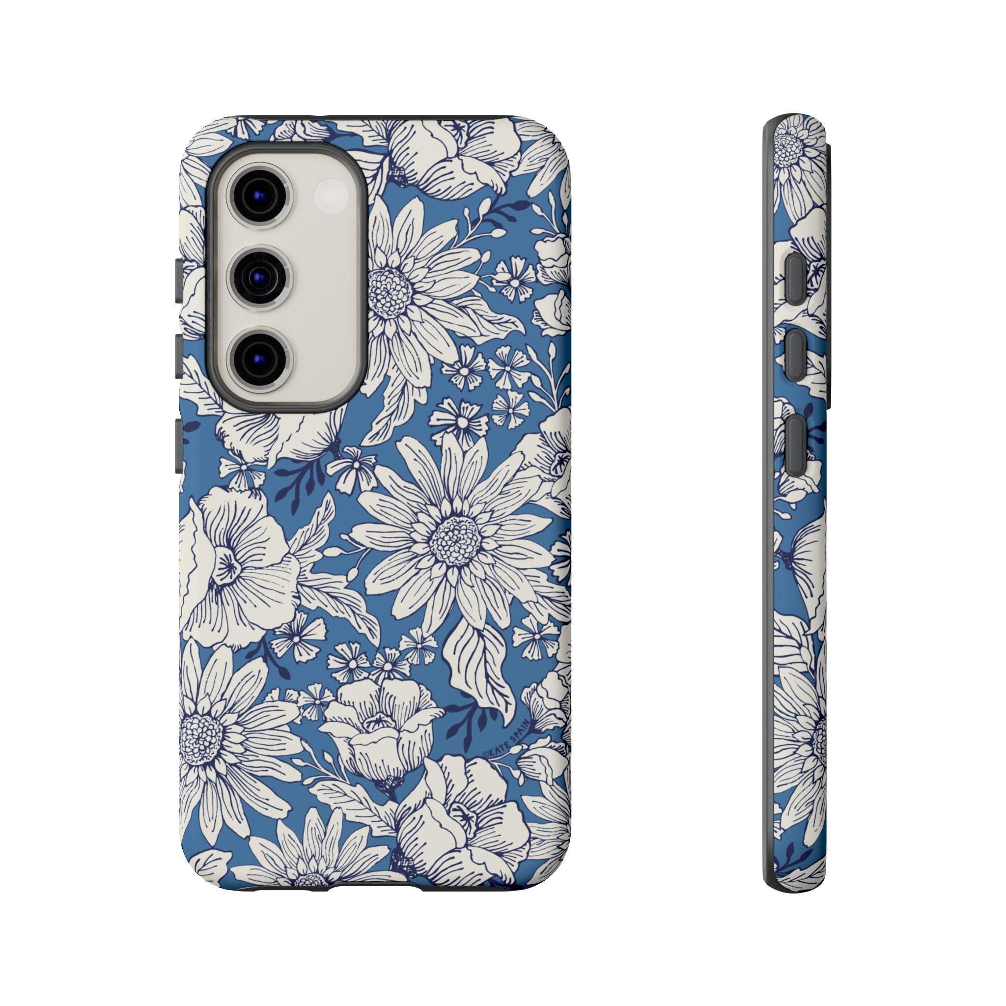 Luxury Jardin Samsung Galaxy S23 Case – Matte | steel blue, white botanical daisy floral print